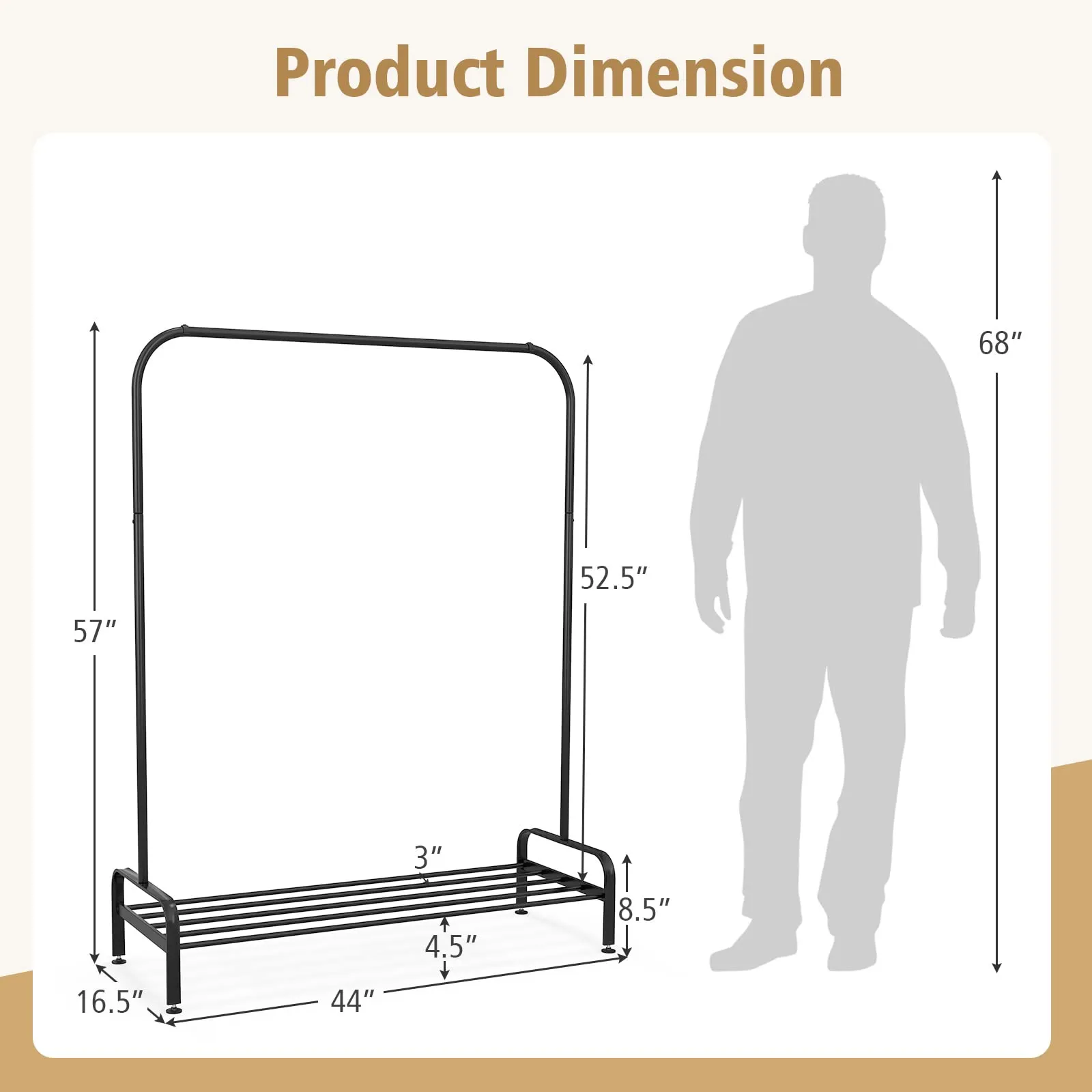 Tangkula Metal Garment Rack, 44" Clothing Rack with Top Rod and Lower Storage Shelf