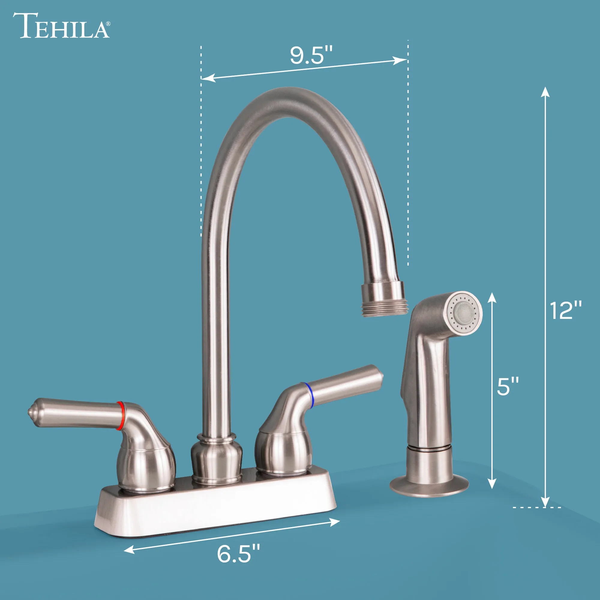 Tehila Stainless Steel Finish Gooseneck Faucet with Side Sprayer