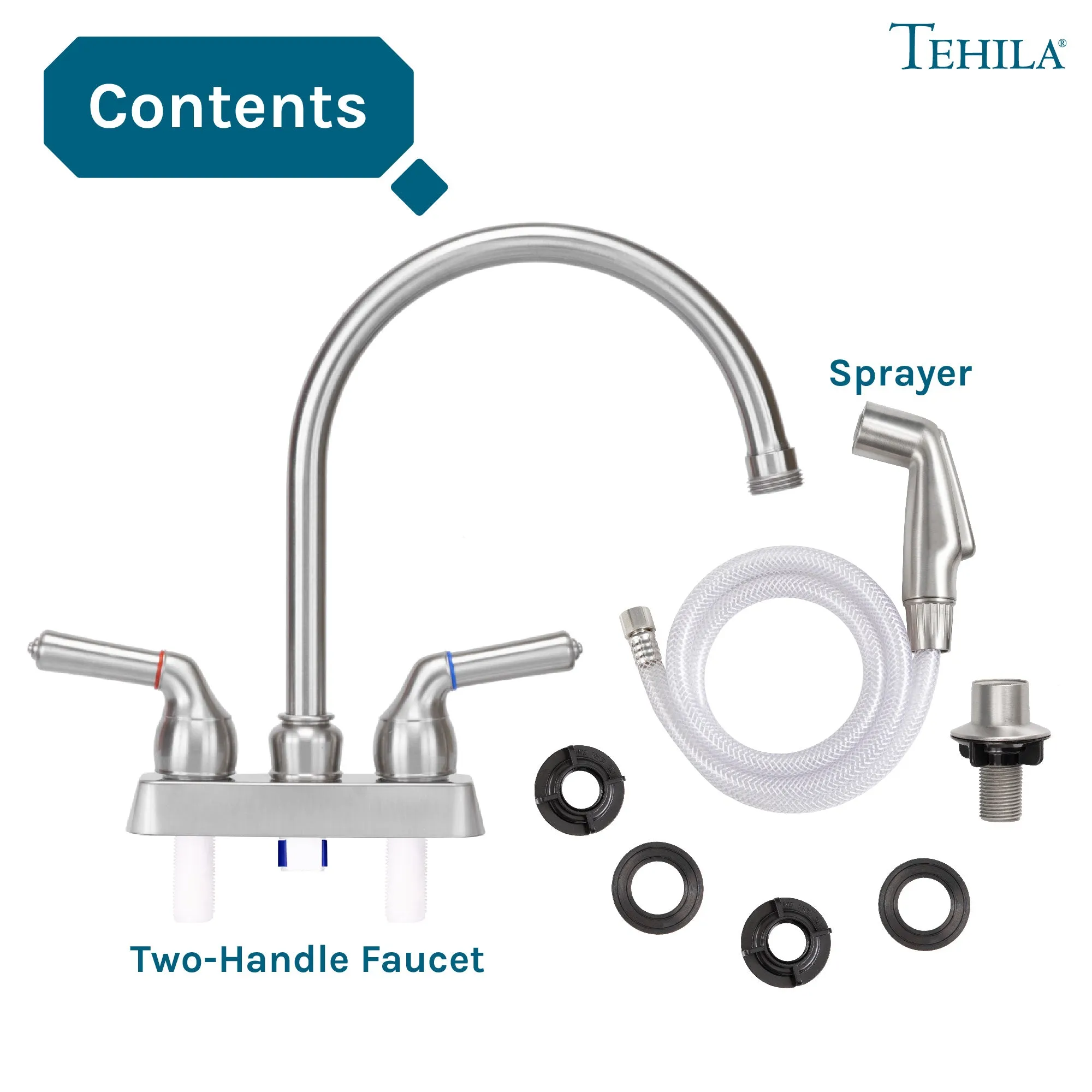 Tehila Stainless Steel Finish Gooseneck Faucet with Side Sprayer