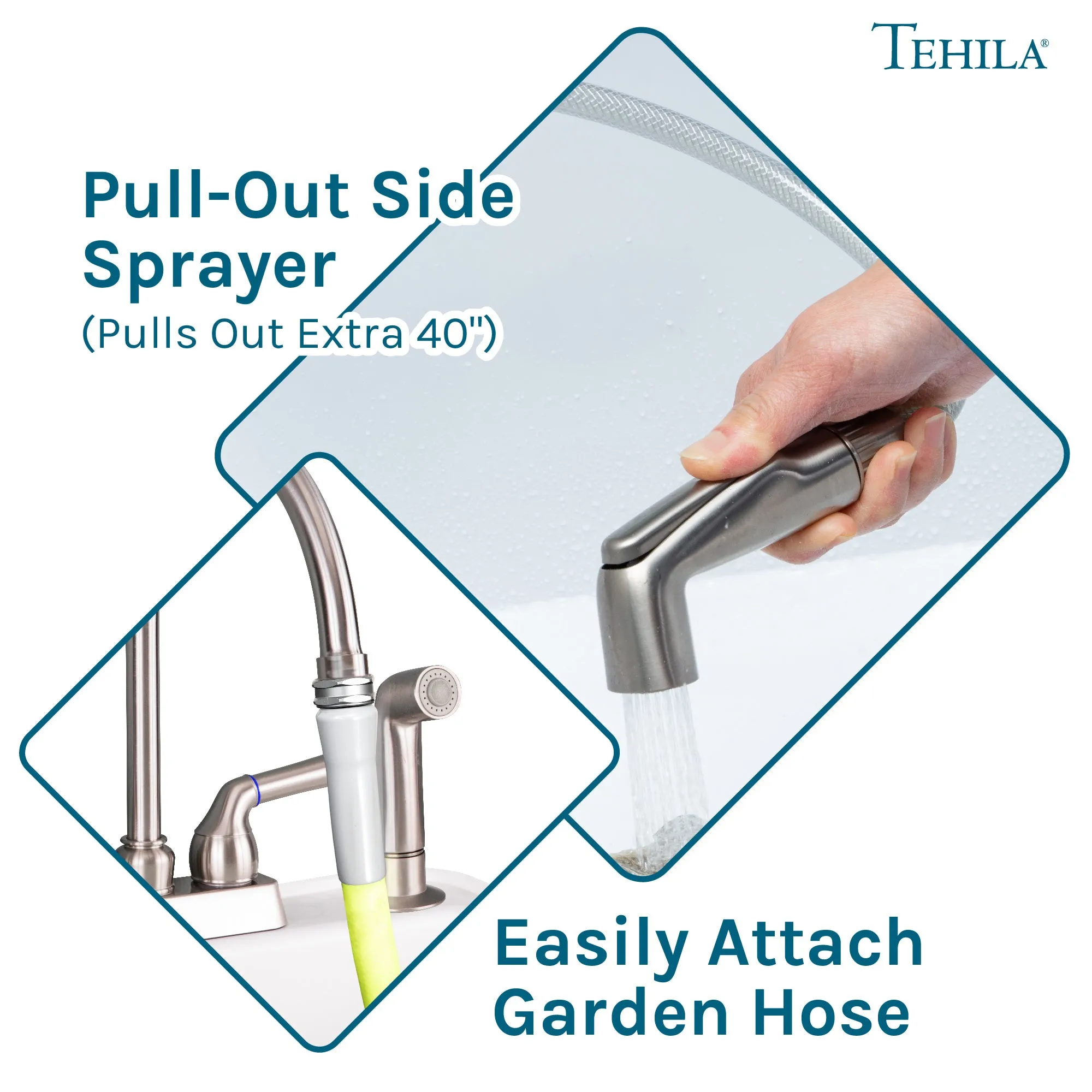 Tehila Stainless Steel Finish Gooseneck Faucet with Side Sprayer