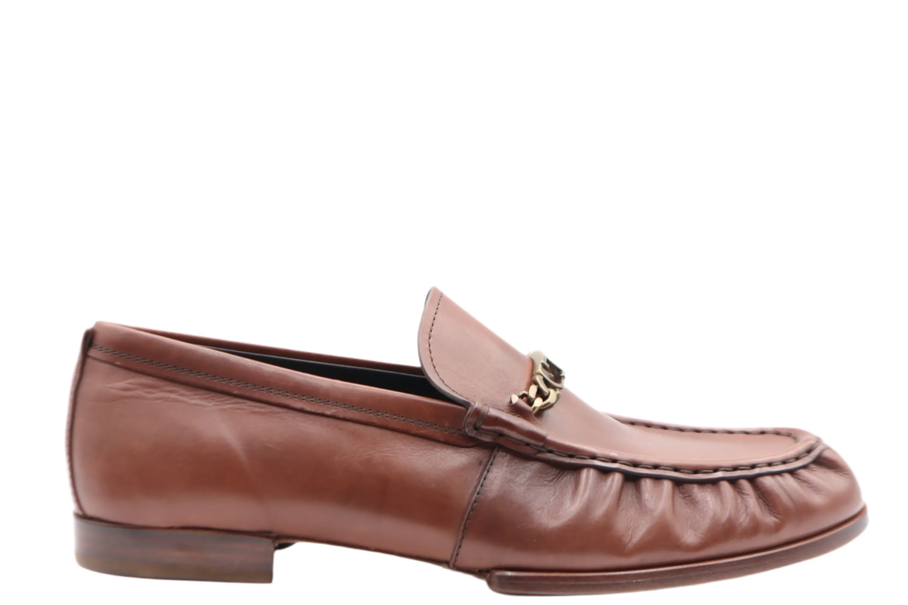 Tods Mens Ruched Riviera Light Brown Catena Gold Chain Loafer