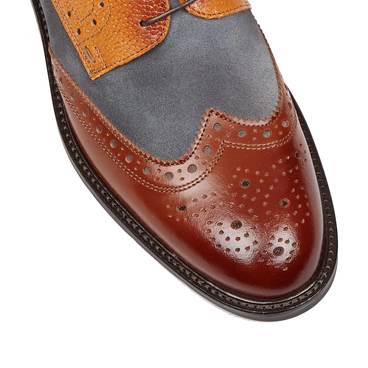 Toledo - Foxy - Men's dressy shoe with broguing in grey suede & tan leather