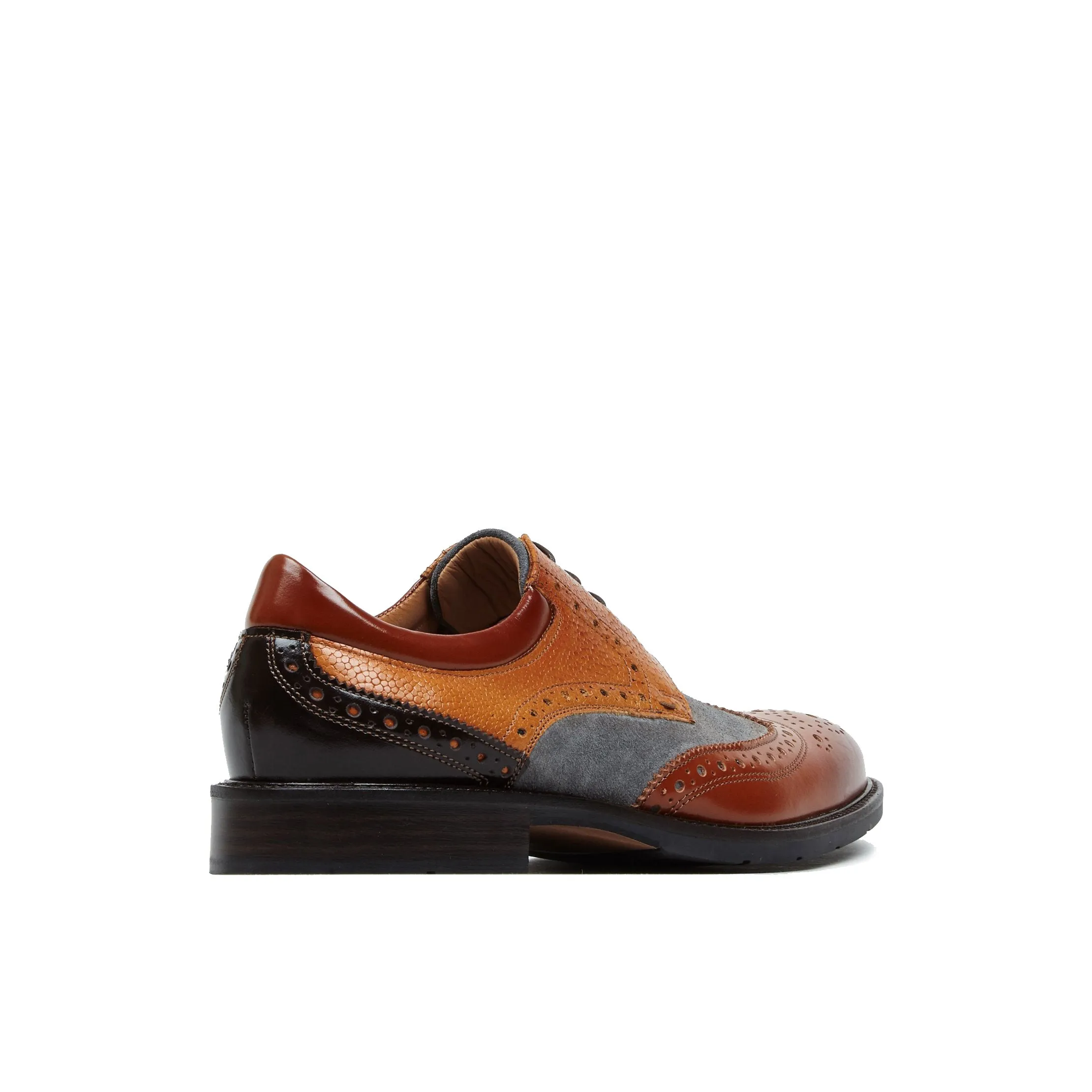 Toledo - Foxy - Men's dressy shoe with broguing in grey suede & tan leather