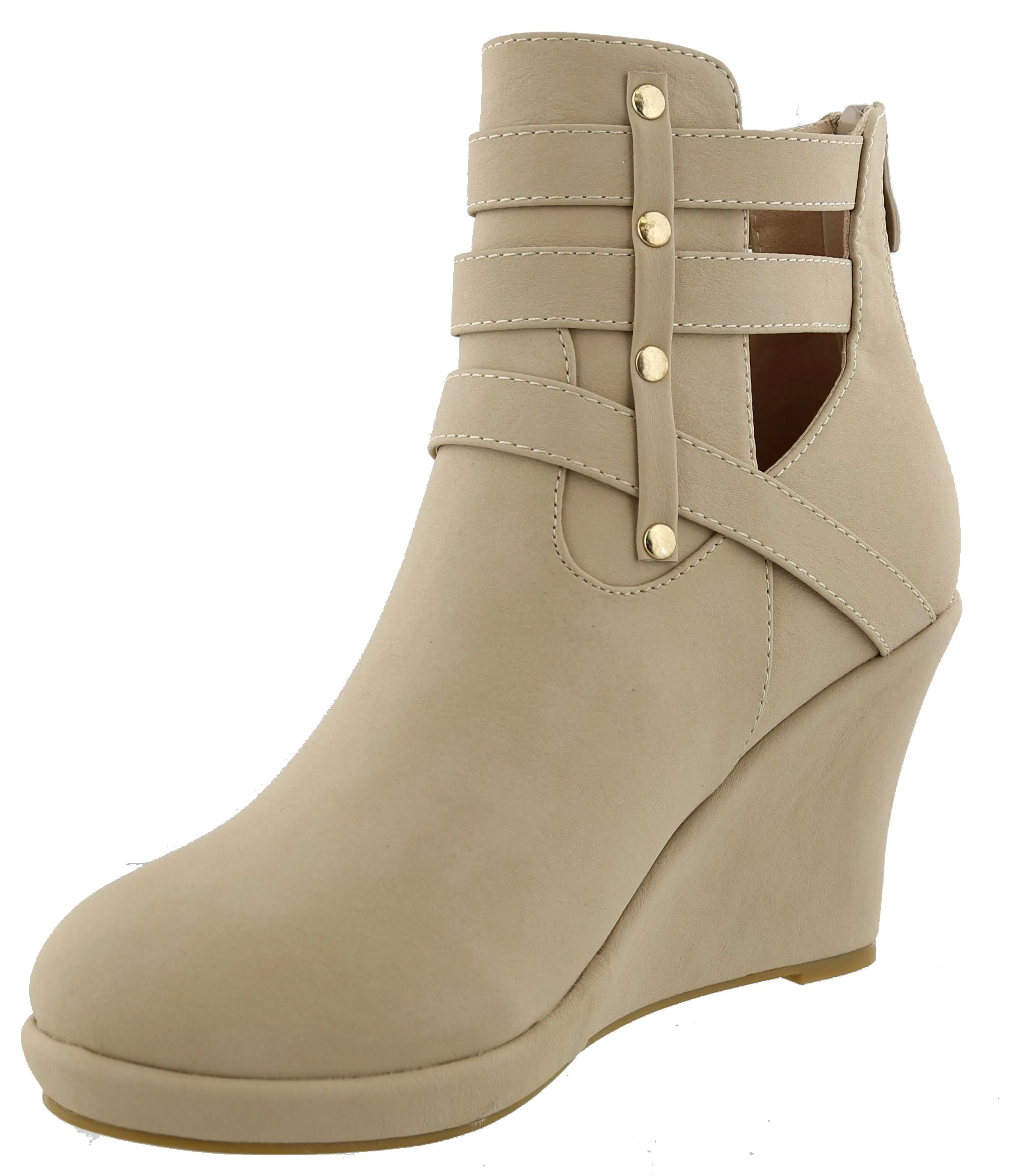 Top Moda Women's Buckle Accent Wedge Heel Bootie