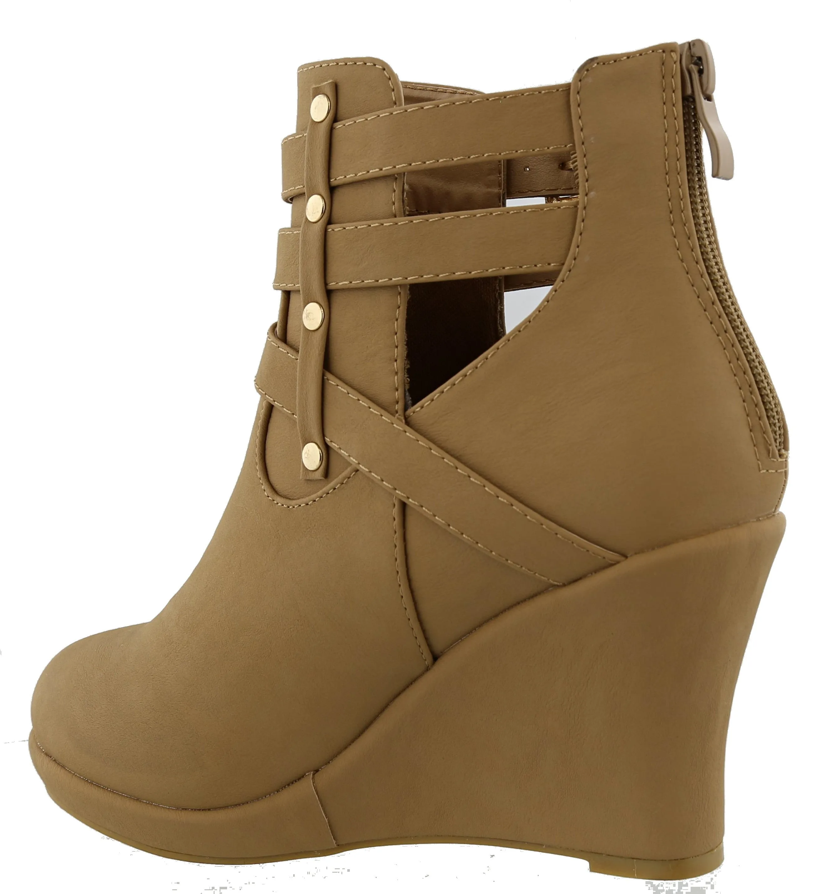 Top Moda Women's Buckle Accent Wedge Heel Bootie