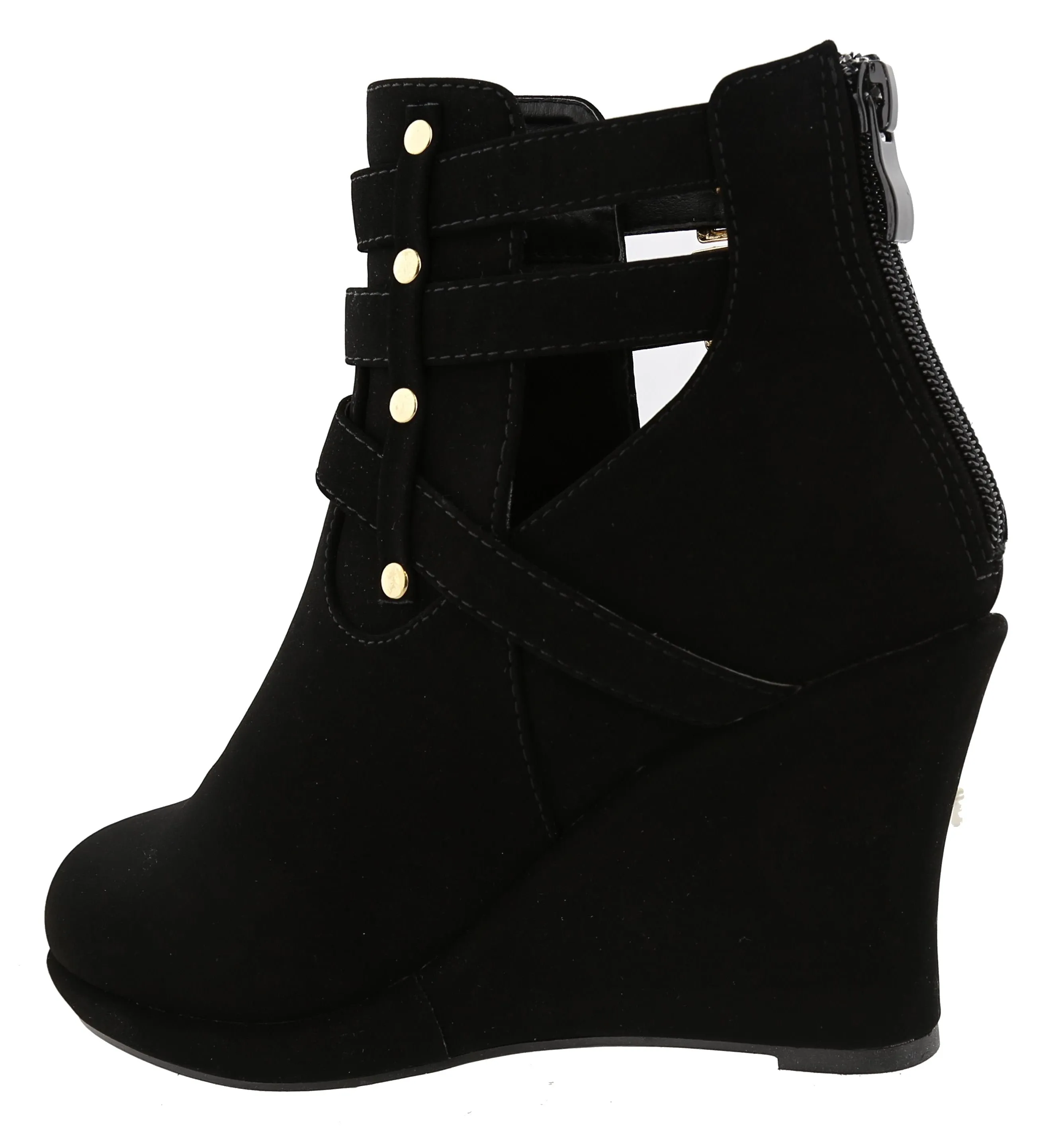 Top Moda Women's Buckle Accent Wedge Heel Bootie