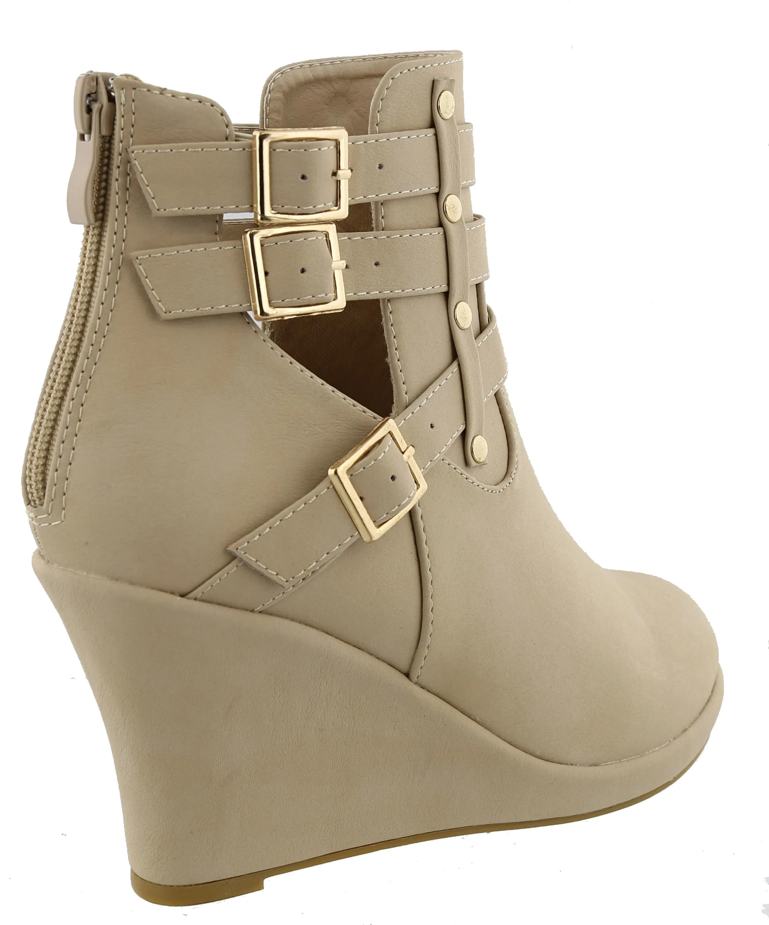 Top Moda Women's Buckle Accent Wedge Heel Bootie