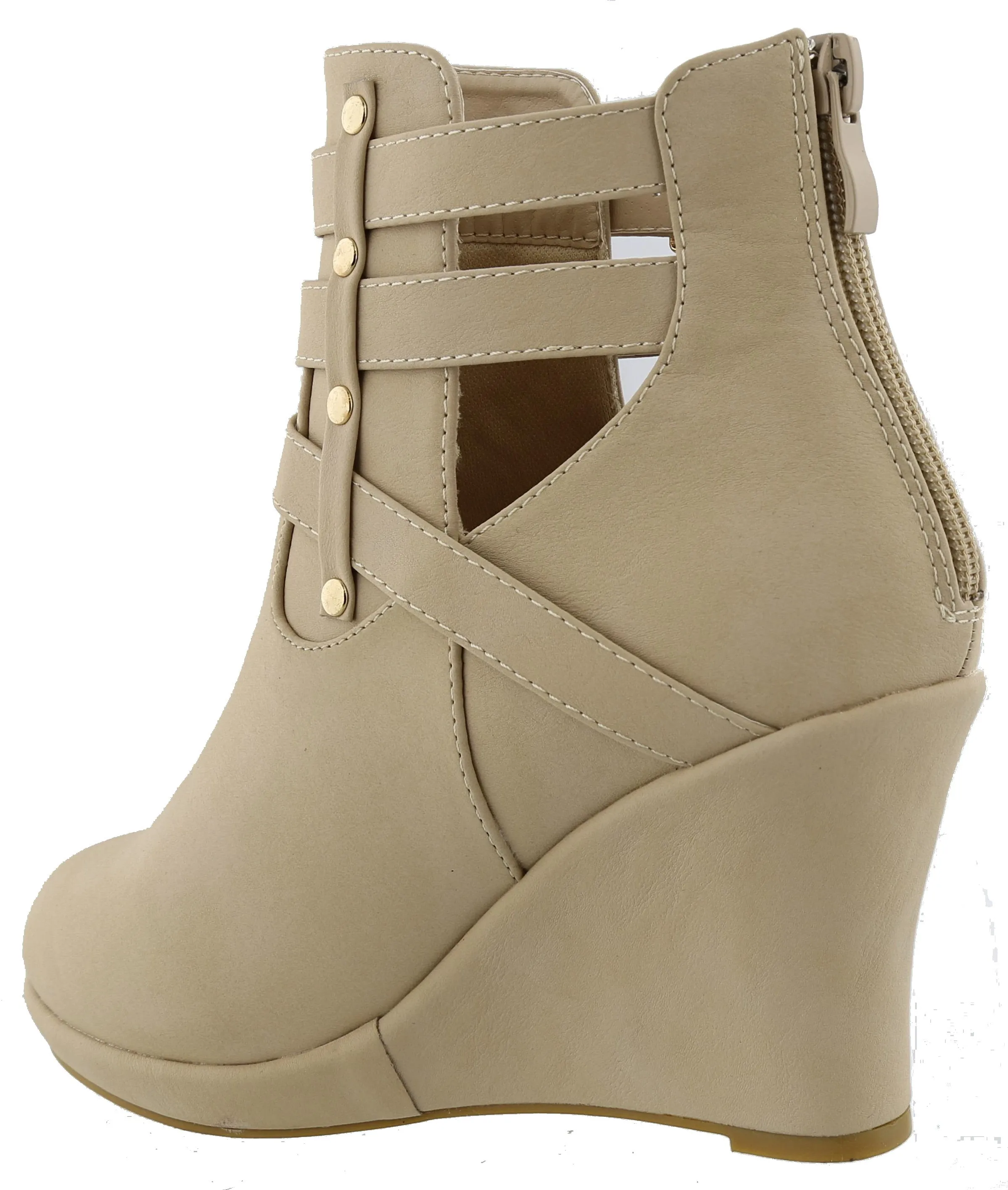 Top Moda Women's Buckle Accent Wedge Heel Bootie