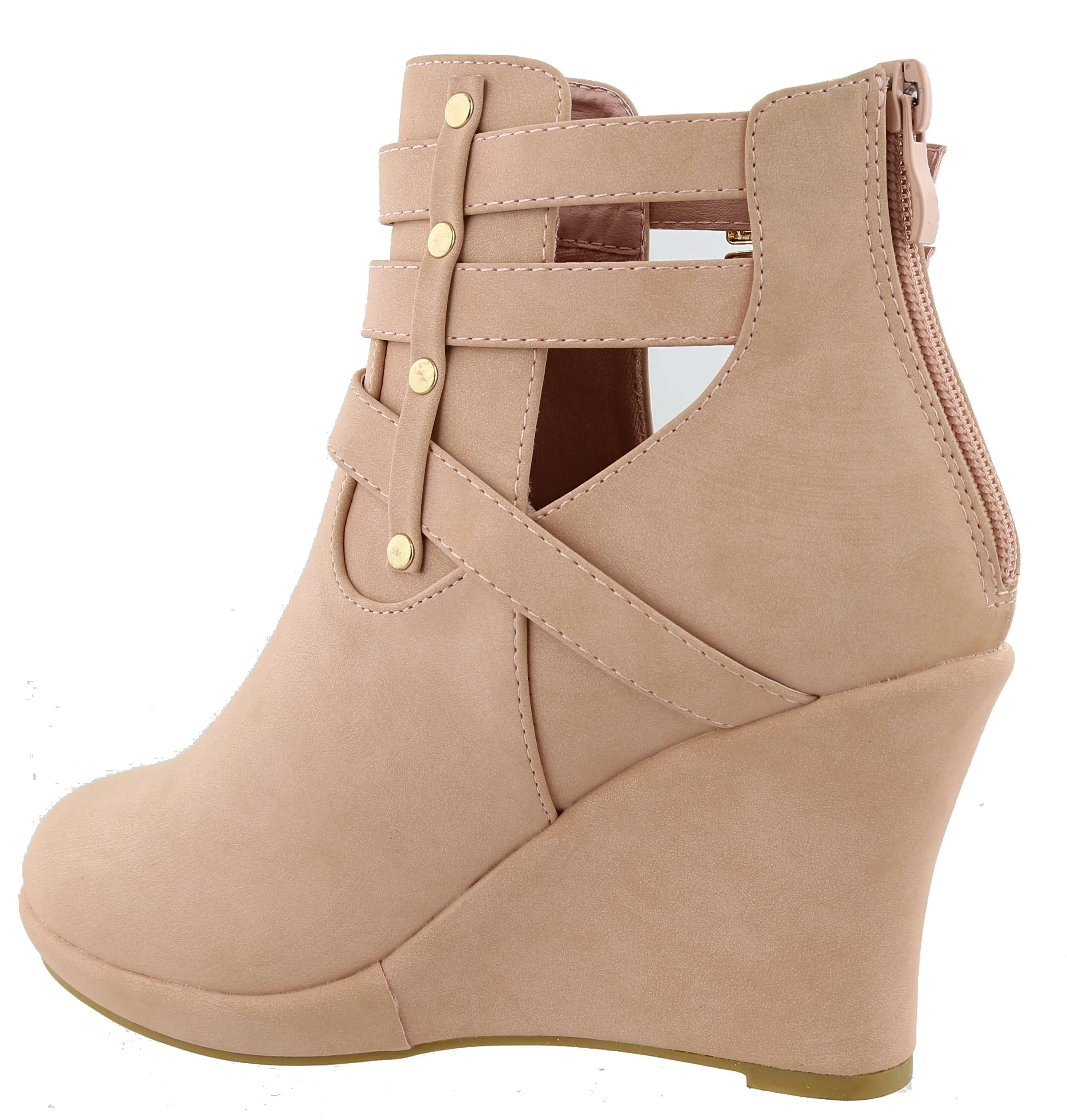 Top Moda Women's Buckle Accent Wedge Heel Bootie