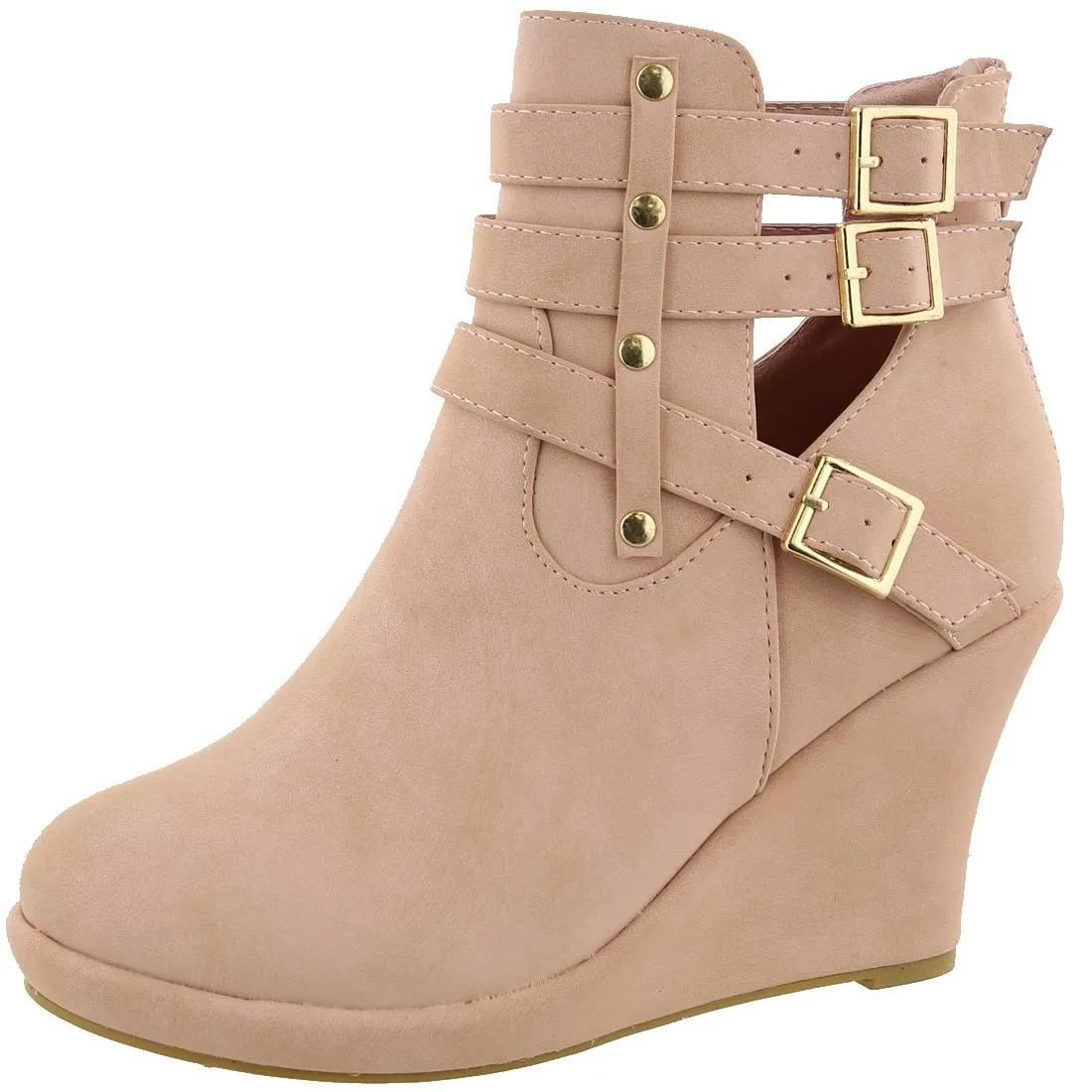 Top Moda Women's Buckle Accent Wedge Heel Bootie