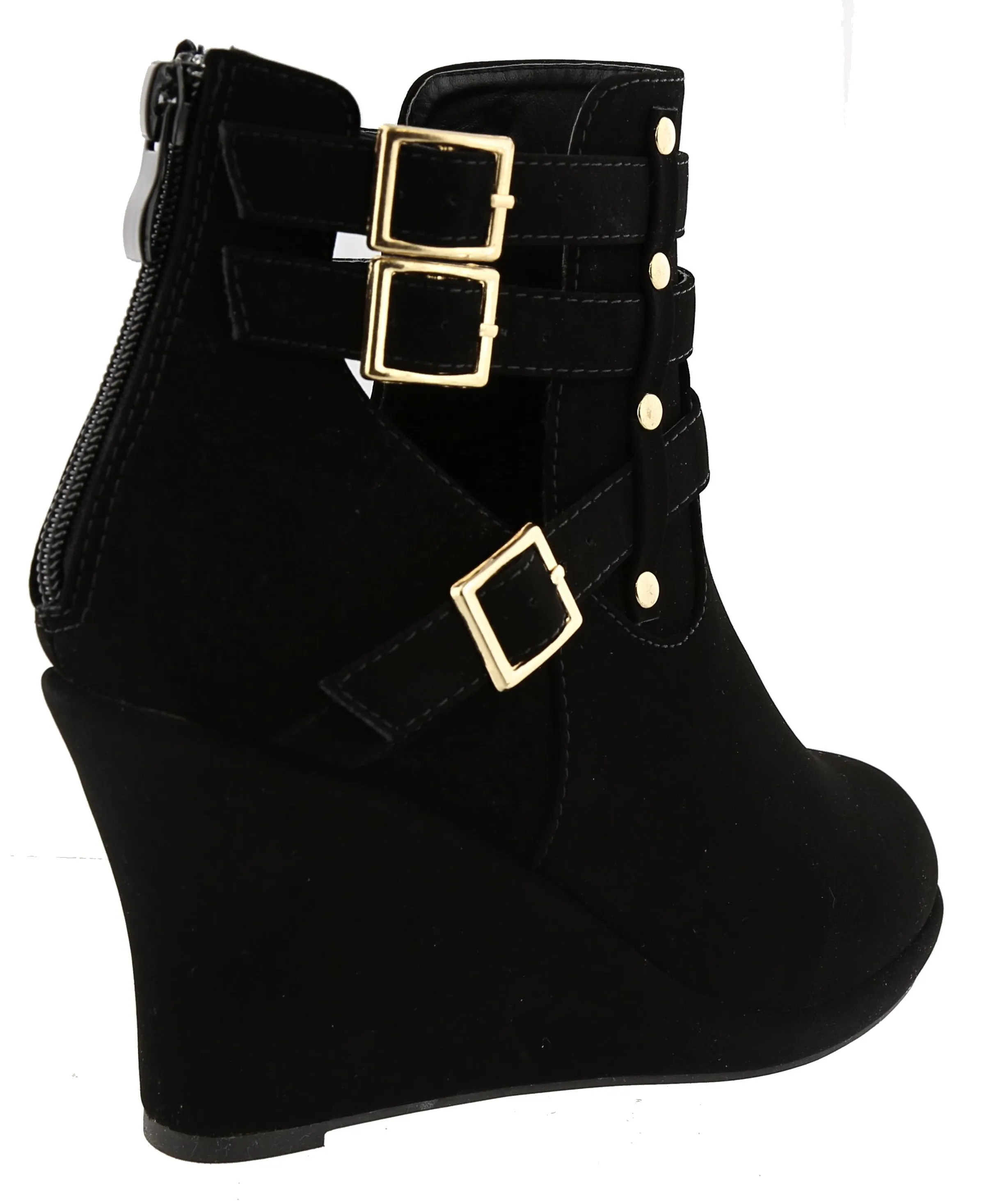 Top Moda Women's Buckle Accent Wedge Heel Bootie