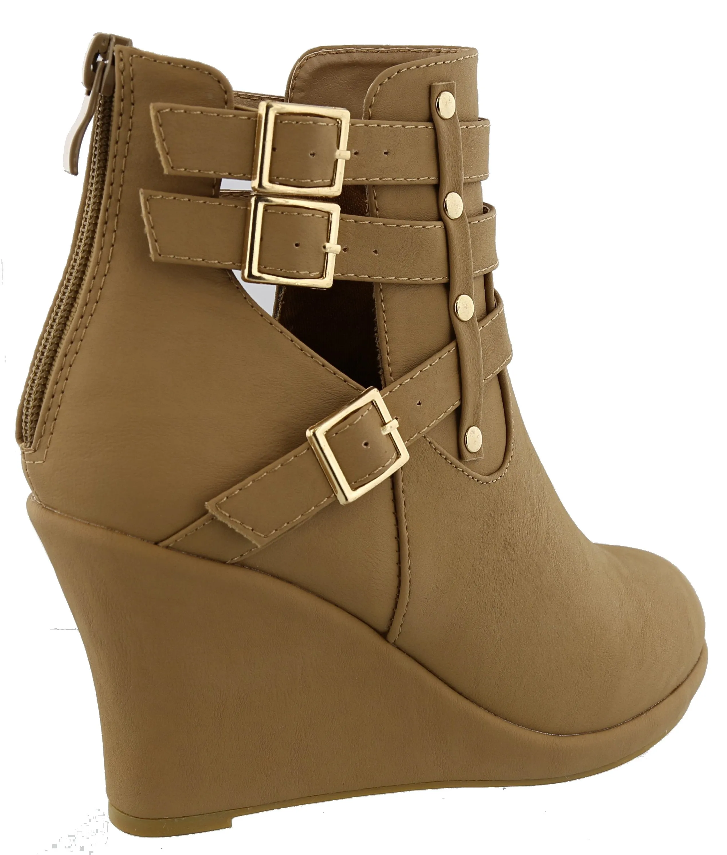 Top Moda Women's Buckle Accent Wedge Heel Bootie