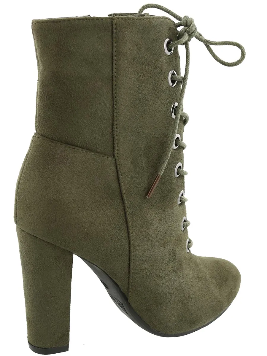 Top Moda Women's Lace Up Front Stacked Heel Boot