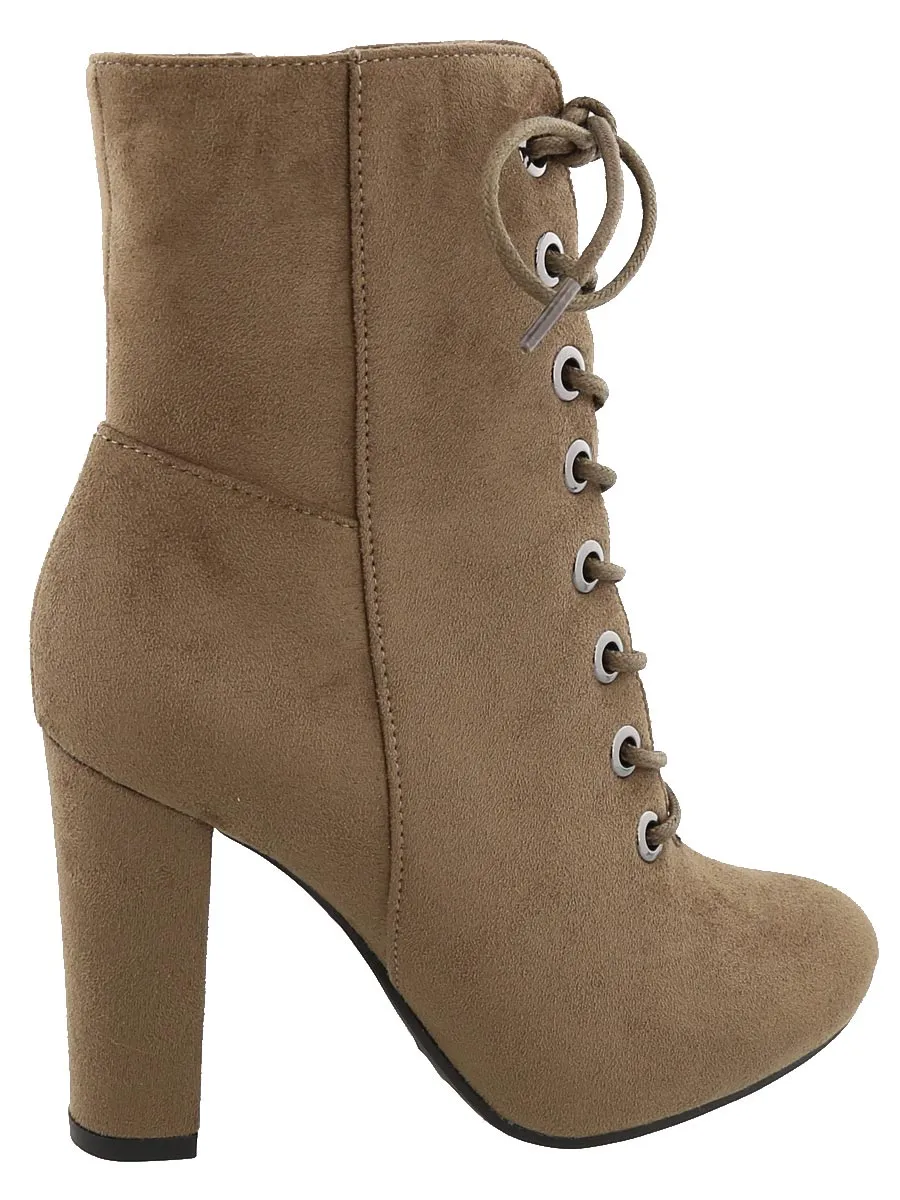 Top Moda Women's Lace Up Front Stacked Heel Boot