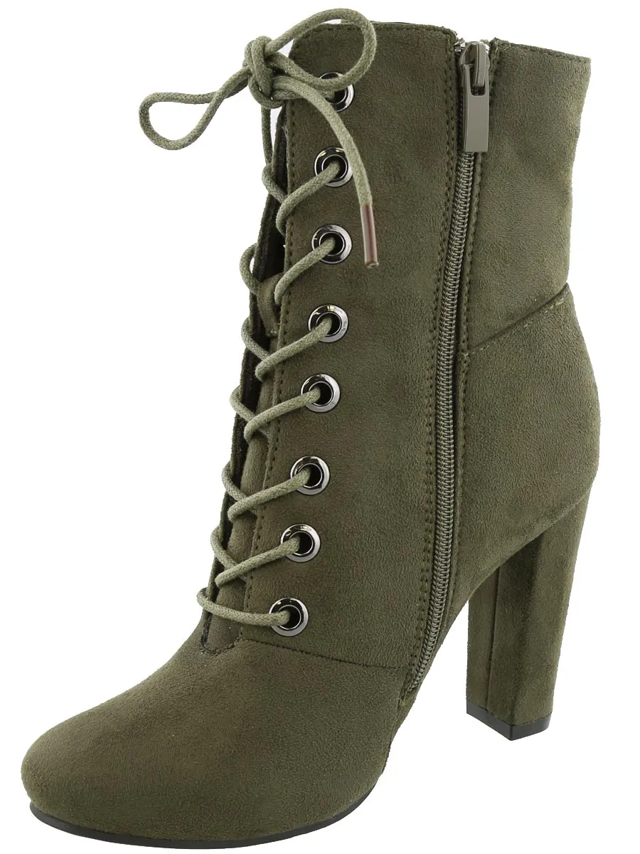 Top Moda Women's Lace Up Front Stacked Heel Boot