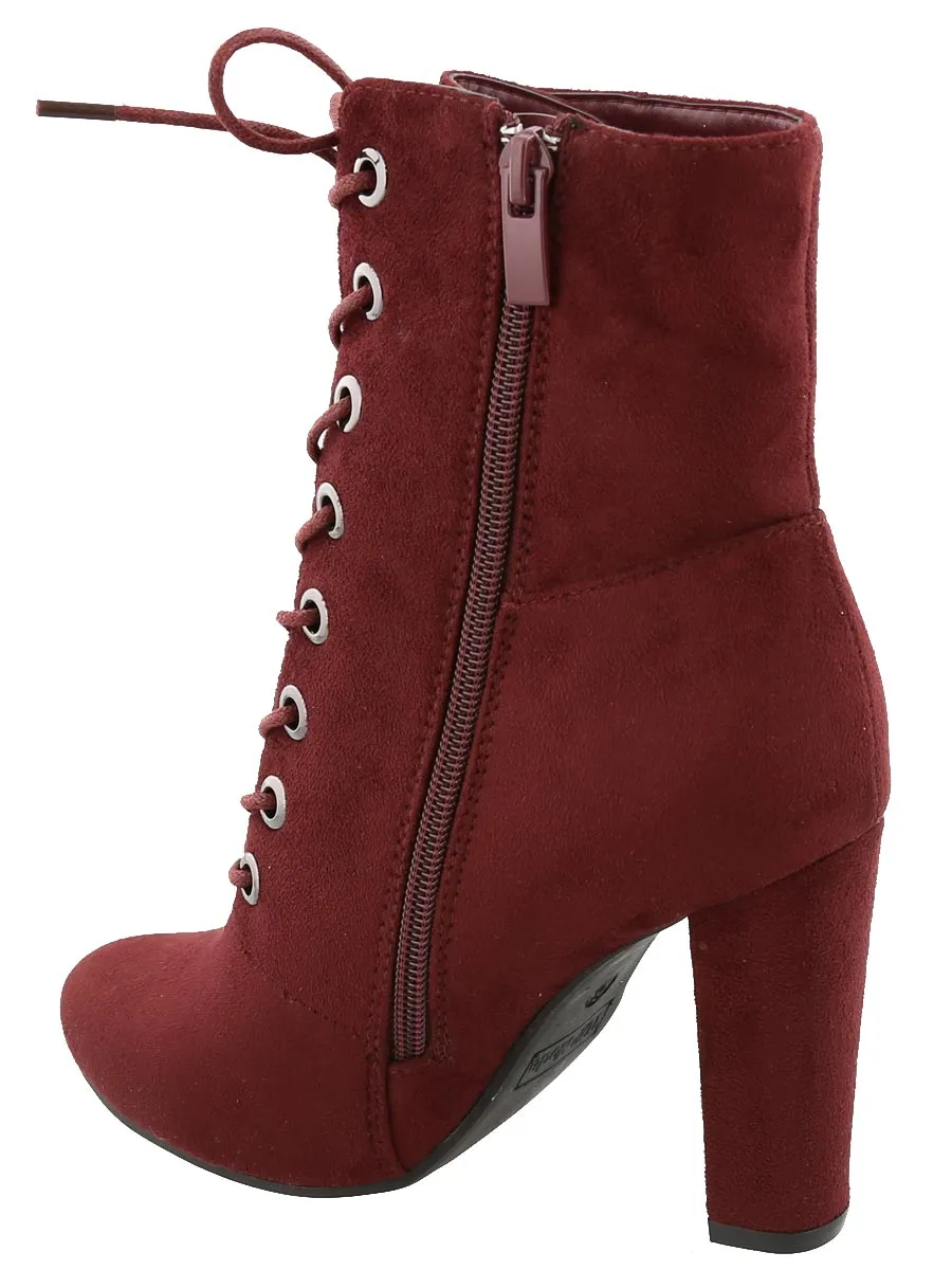 Top Moda Women's Lace Up Front Stacked Heel Boot