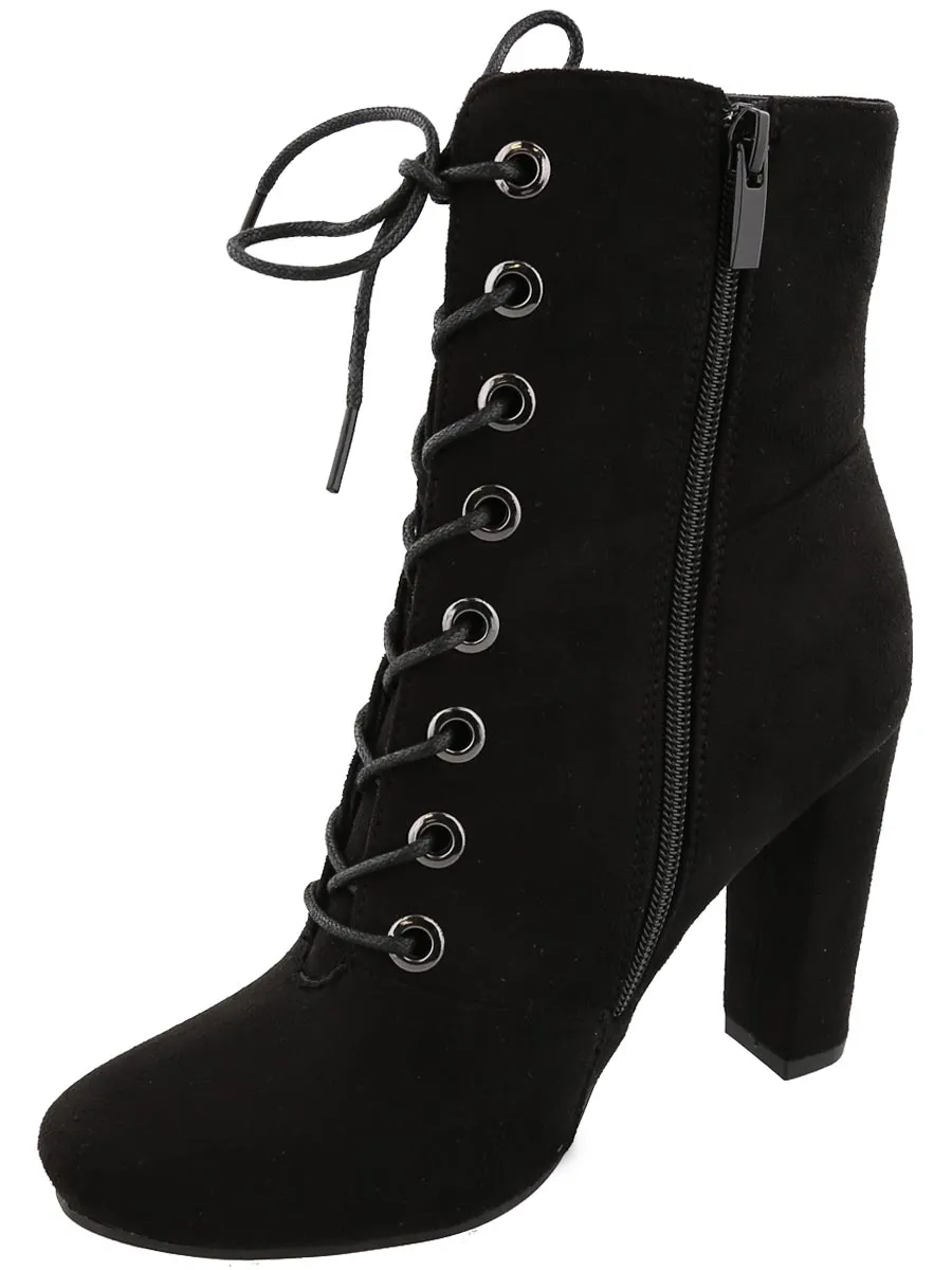 Top Moda Women's Lace Up Front Stacked Heel Boot