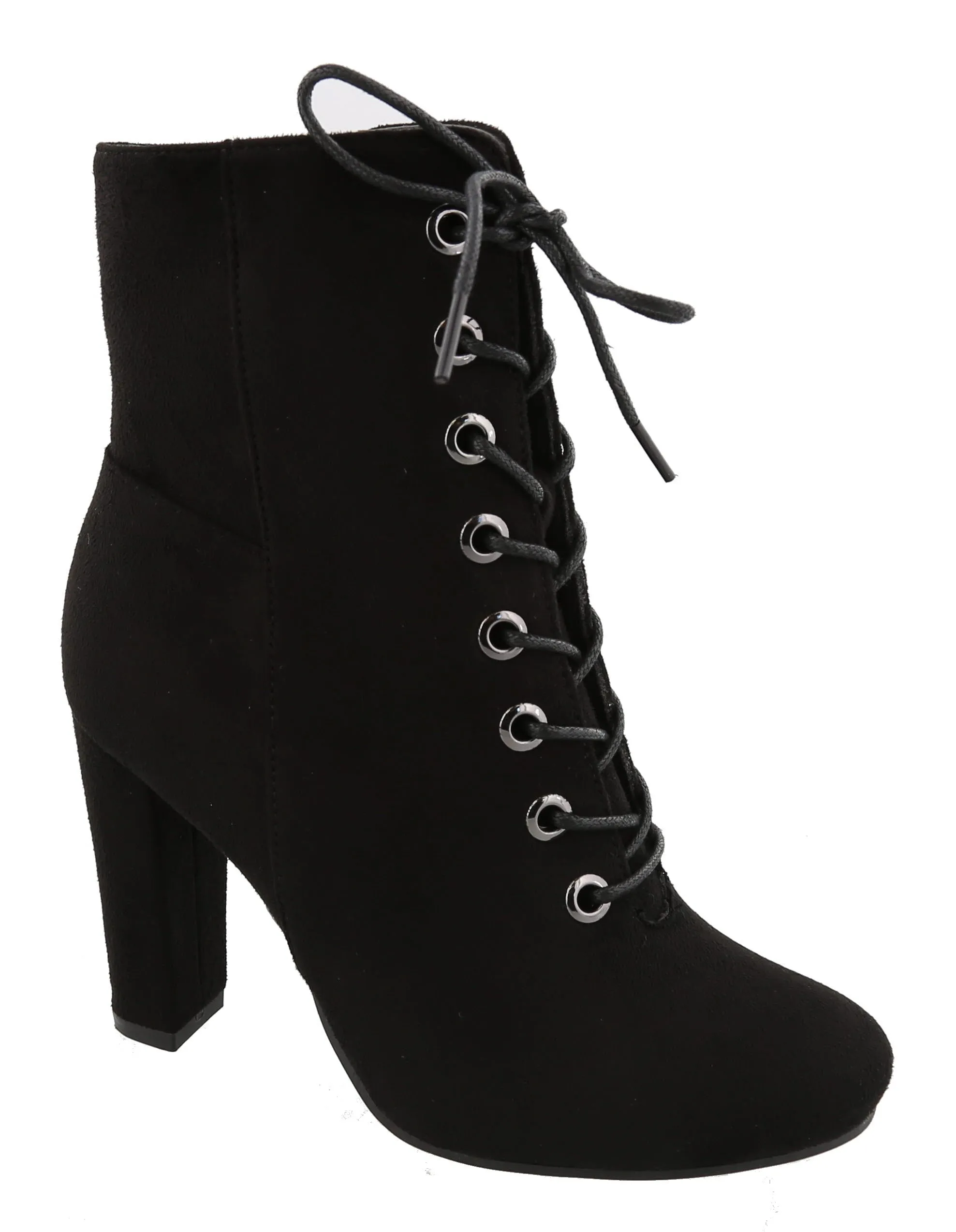 Top Moda Women's Lace Up Front Stacked Heel Boot