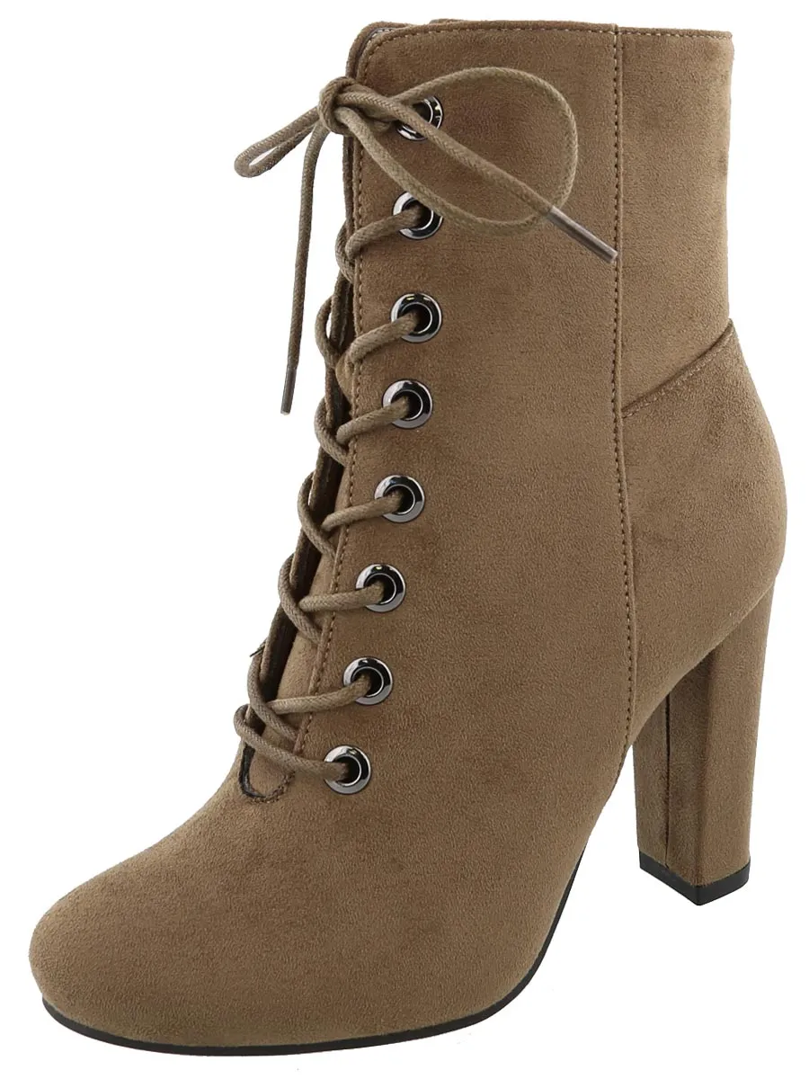 Top Moda Women's Lace Up Front Stacked Heel Boot