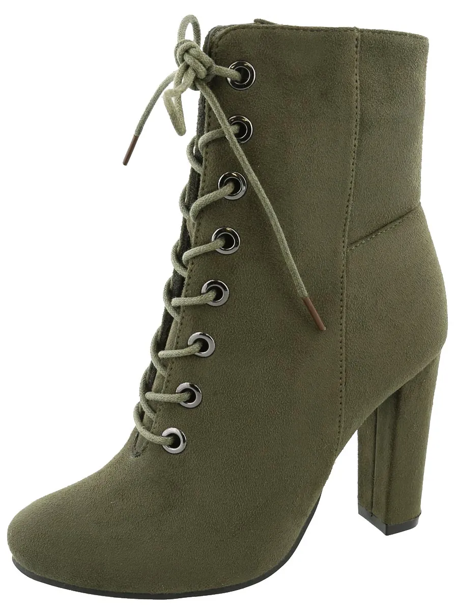 Top Moda Women's Lace Up Front Stacked Heel Boot