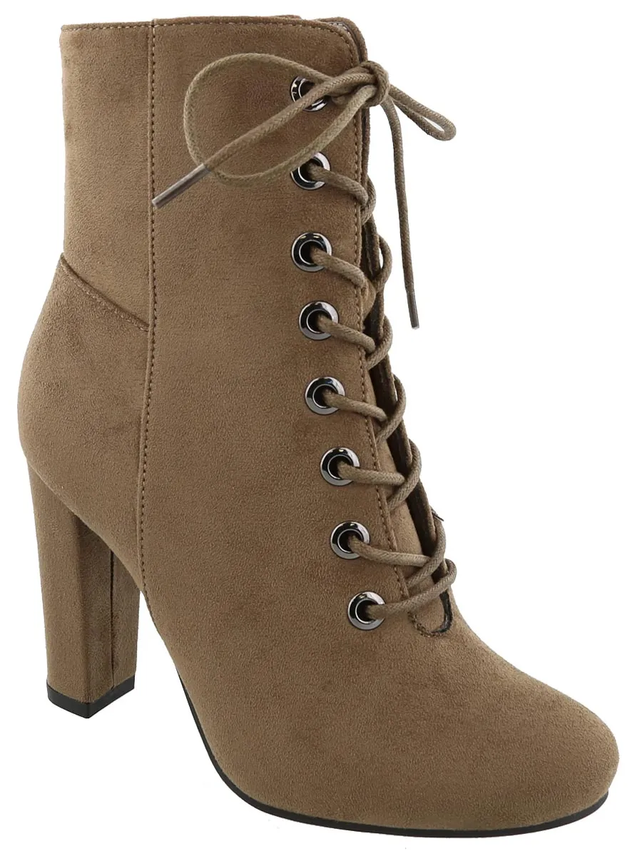 Top Moda Women's Lace Up Front Stacked Heel Boot