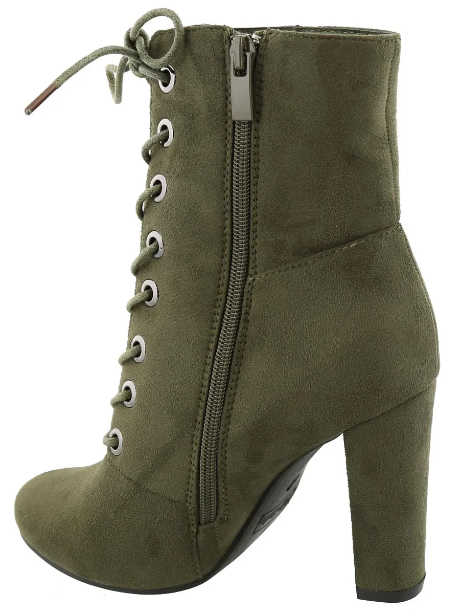 Top Moda Women's Lace Up Front Stacked Heel Boot