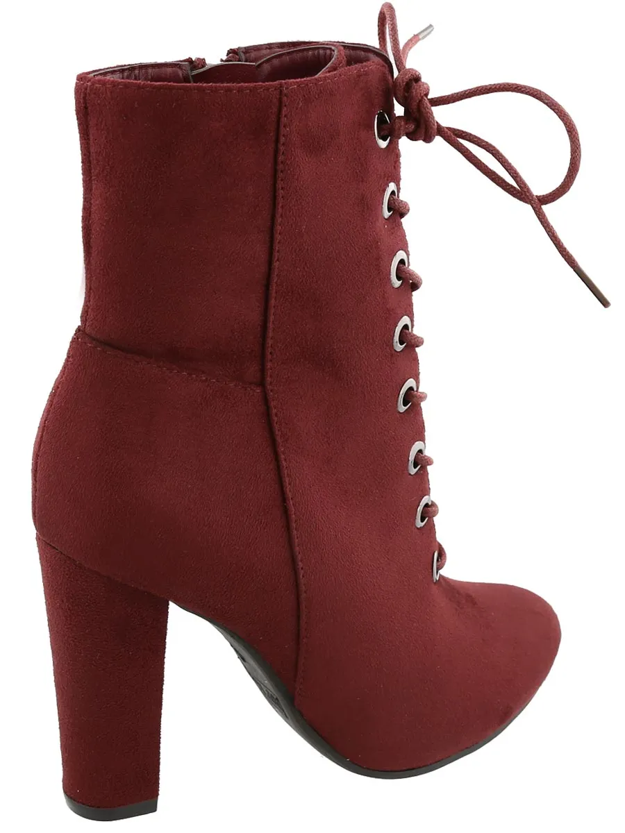 Top Moda Women's Lace Up Front Stacked Heel Boot