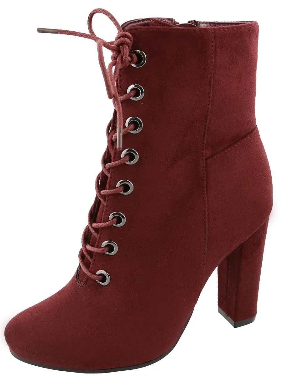 Top Moda Women's Lace Up Front Stacked Heel Boot