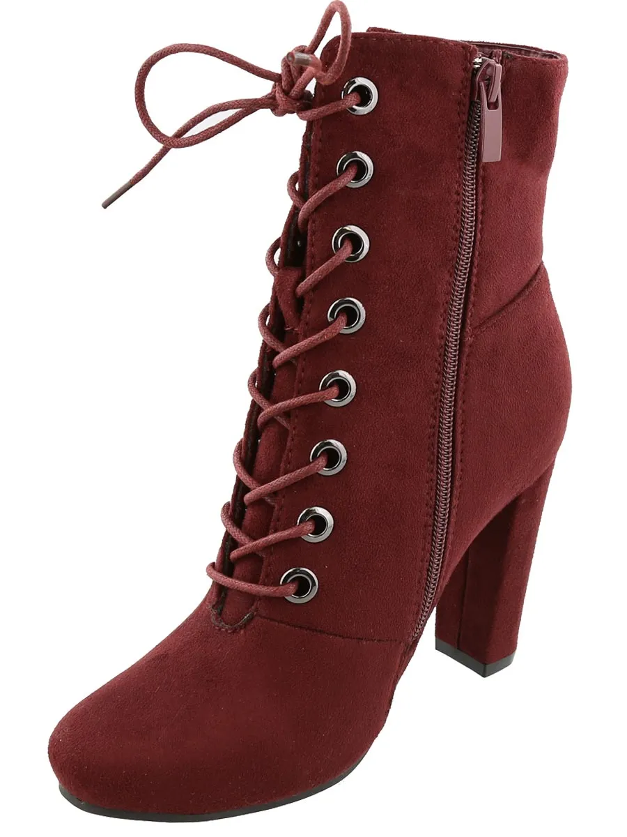 Top Moda Women's Lace Up Front Stacked Heel Boot