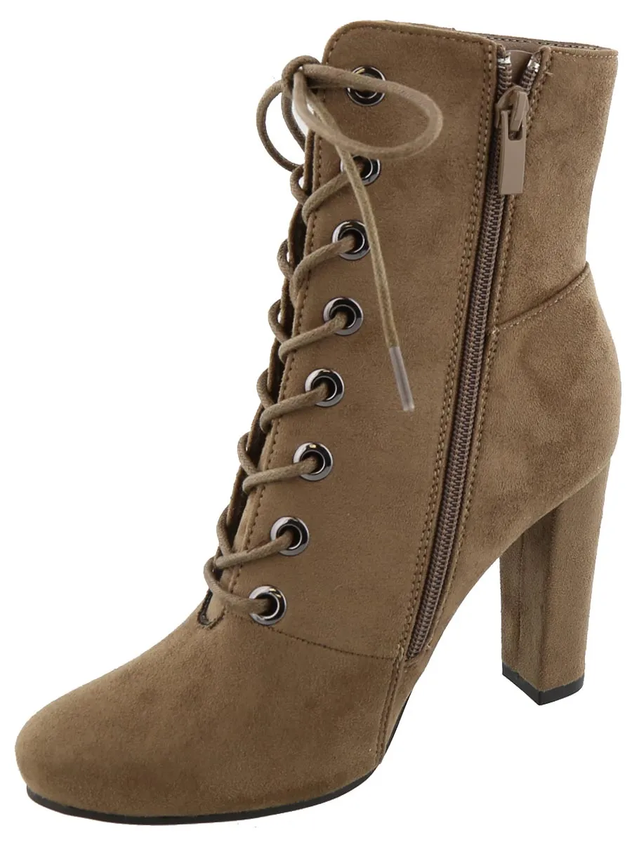 Top Moda Women's Lace Up Front Stacked Heel Boot