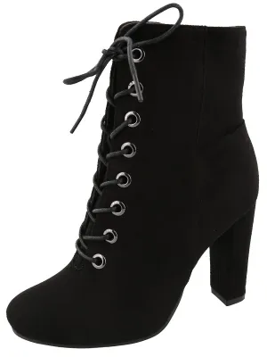 Top Moda Women's Lace Up Front Stacked Heel Boot