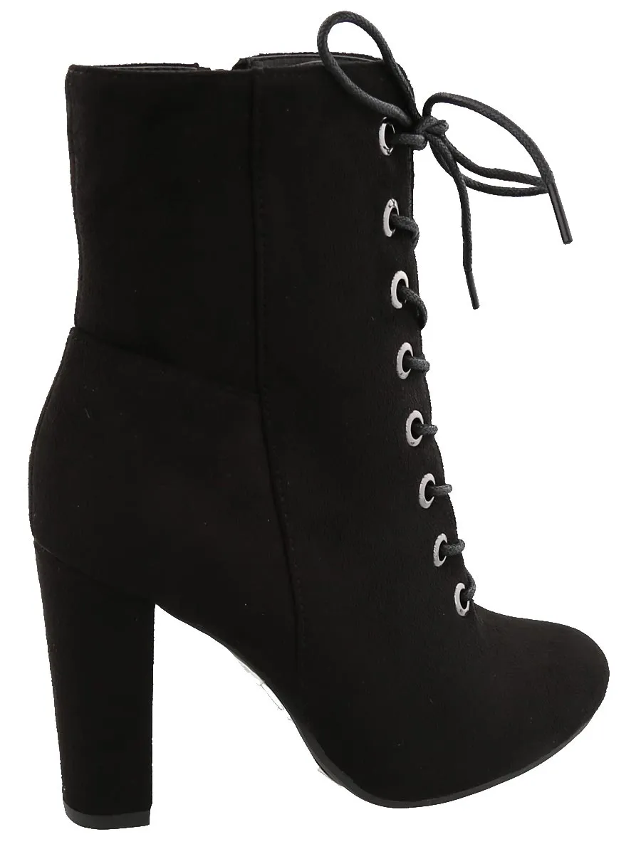 Top Moda Women's Lace Up Front Stacked Heel Boot