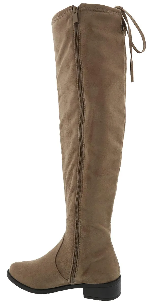 Top Moda Women's Over The Knee Adjustable Tie Stacked Heeled Boot