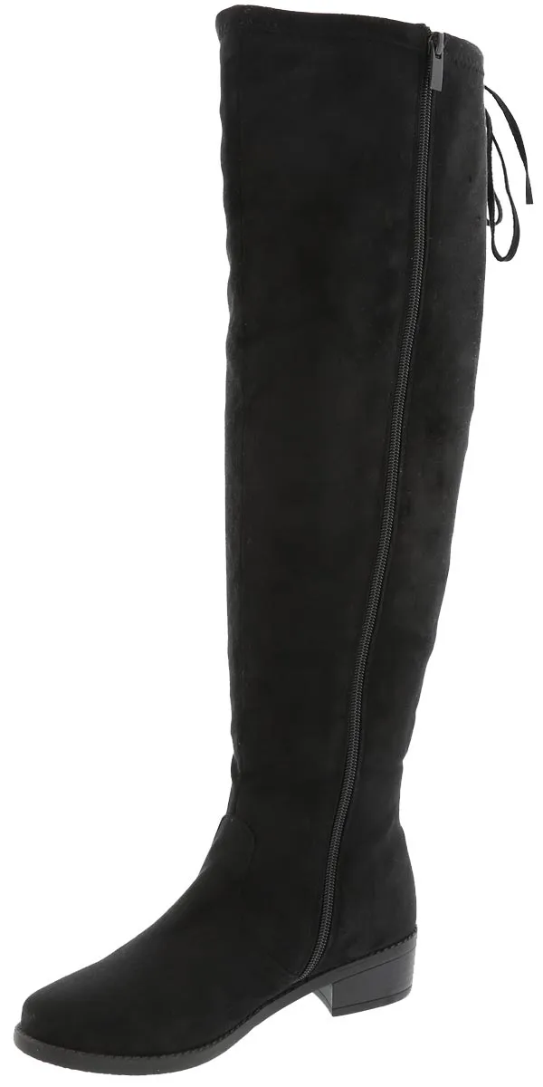 Top Moda Women's Over The Knee Adjustable Tie Stacked Heeled Boot