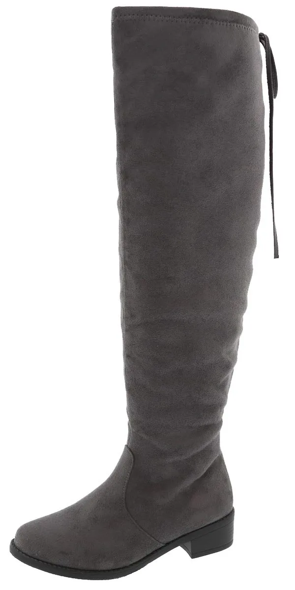 Top Moda Women's Over The Knee Adjustable Tie Stacked Heeled Boot