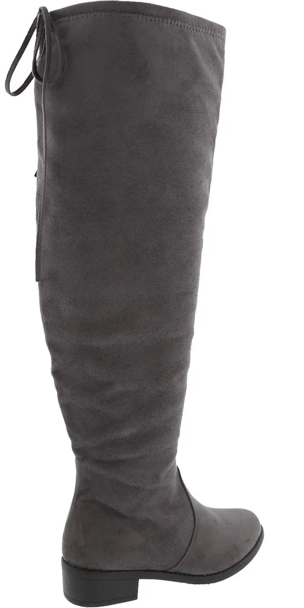 Top Moda Women's Over The Knee Adjustable Tie Stacked Heeled Boot