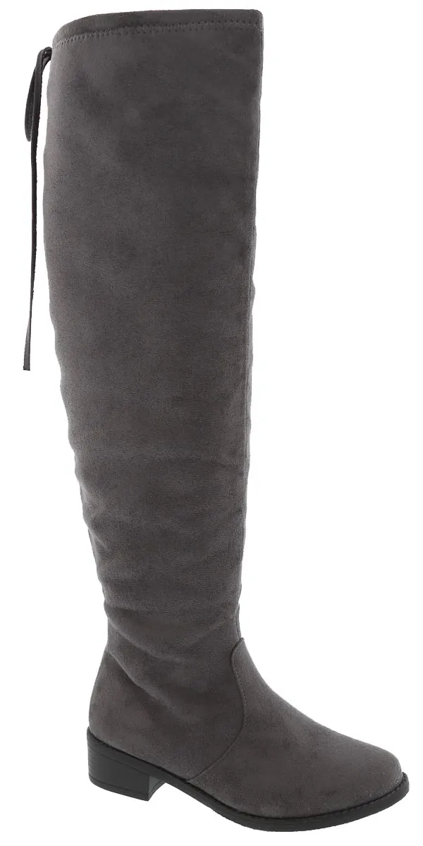 Top Moda Women's Over The Knee Adjustable Tie Stacked Heeled Boot