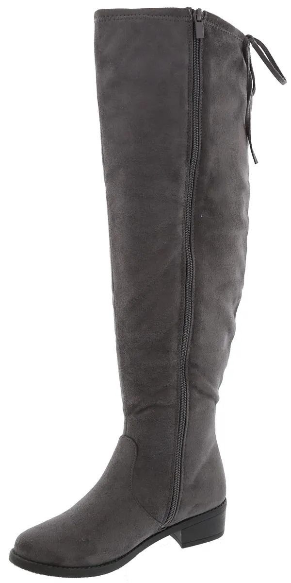 Top Moda Women's Over The Knee Adjustable Tie Stacked Heeled Boot