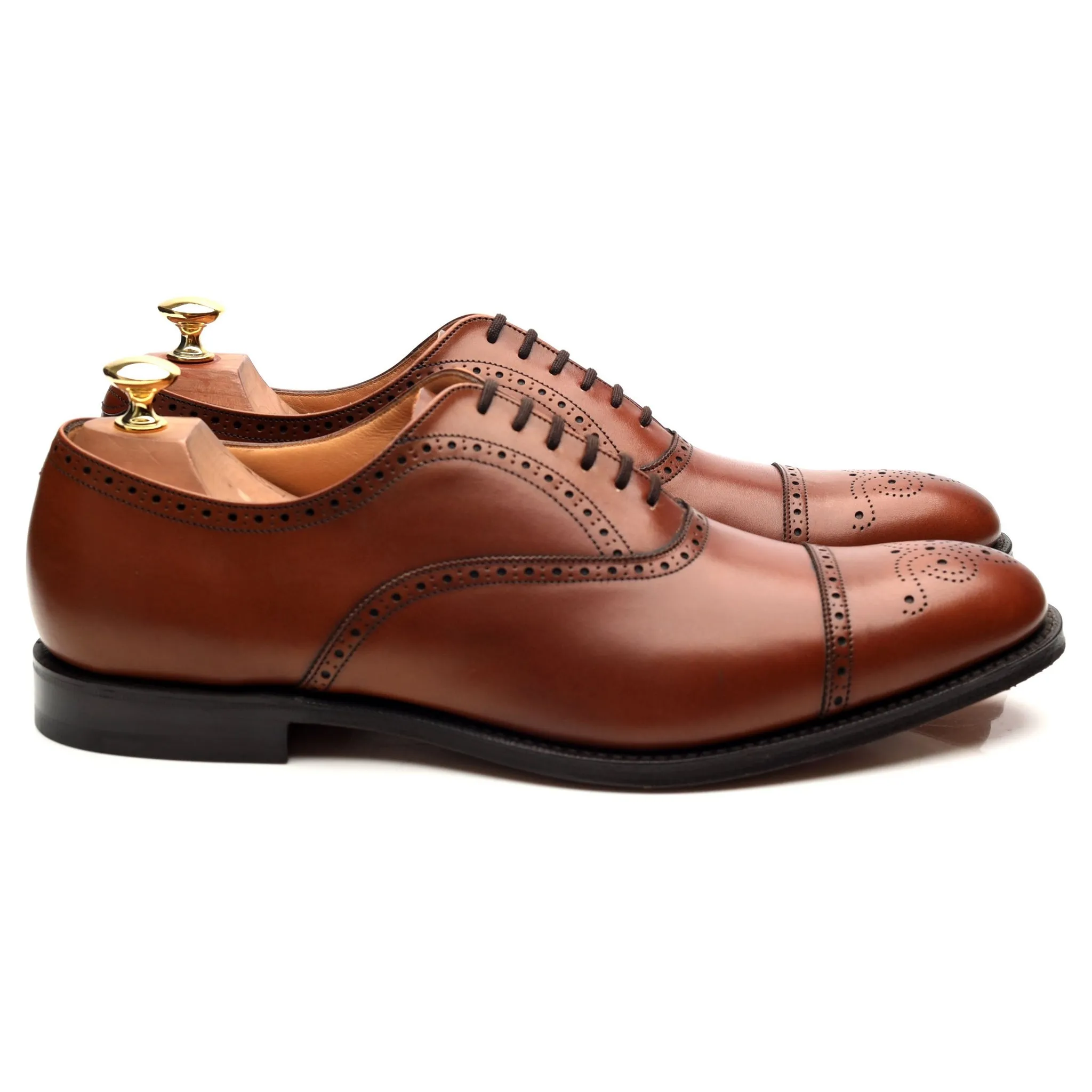 'Toronto' Tan Brown Leather Oxford Semi Brogues UK 9.5 F