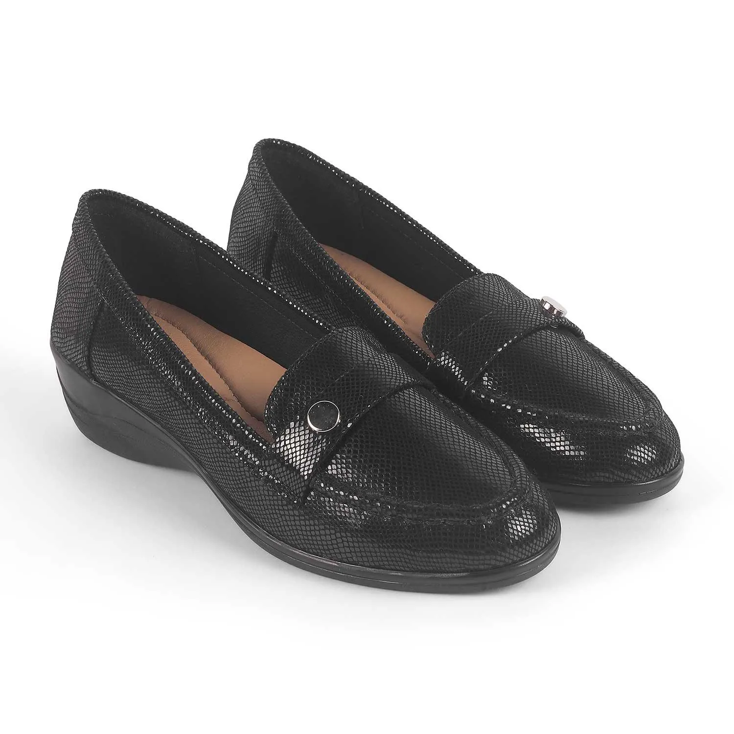 Tresmode Marcoval Black Women's Dress Wedge Loafers