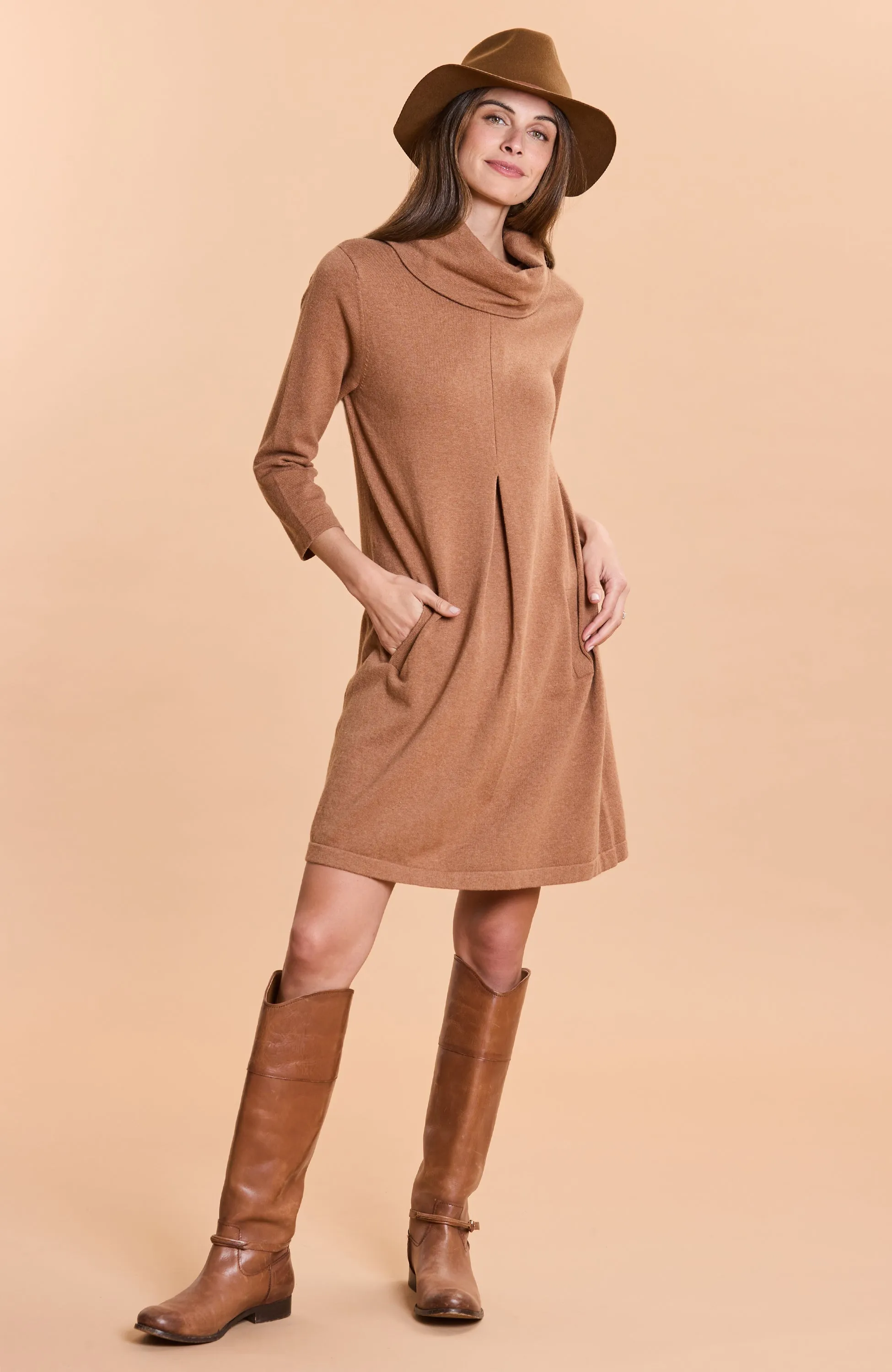 Tyler Böe Kim Cowl Dress - Camel Cotton Cashmere