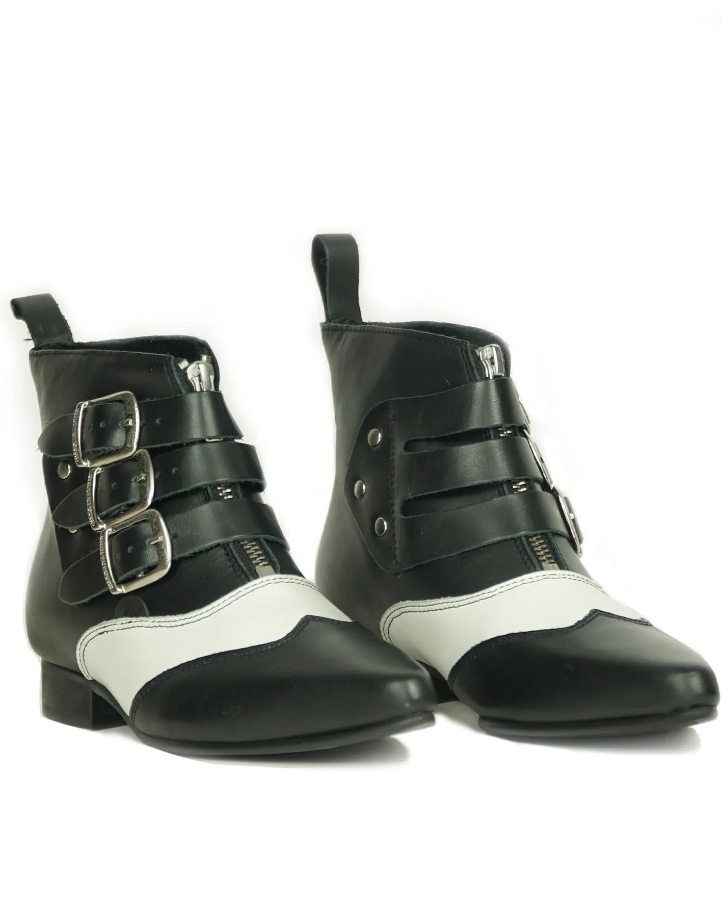 Underground Blk/White Blitz Winklepicker 3 Strap Zip Boots