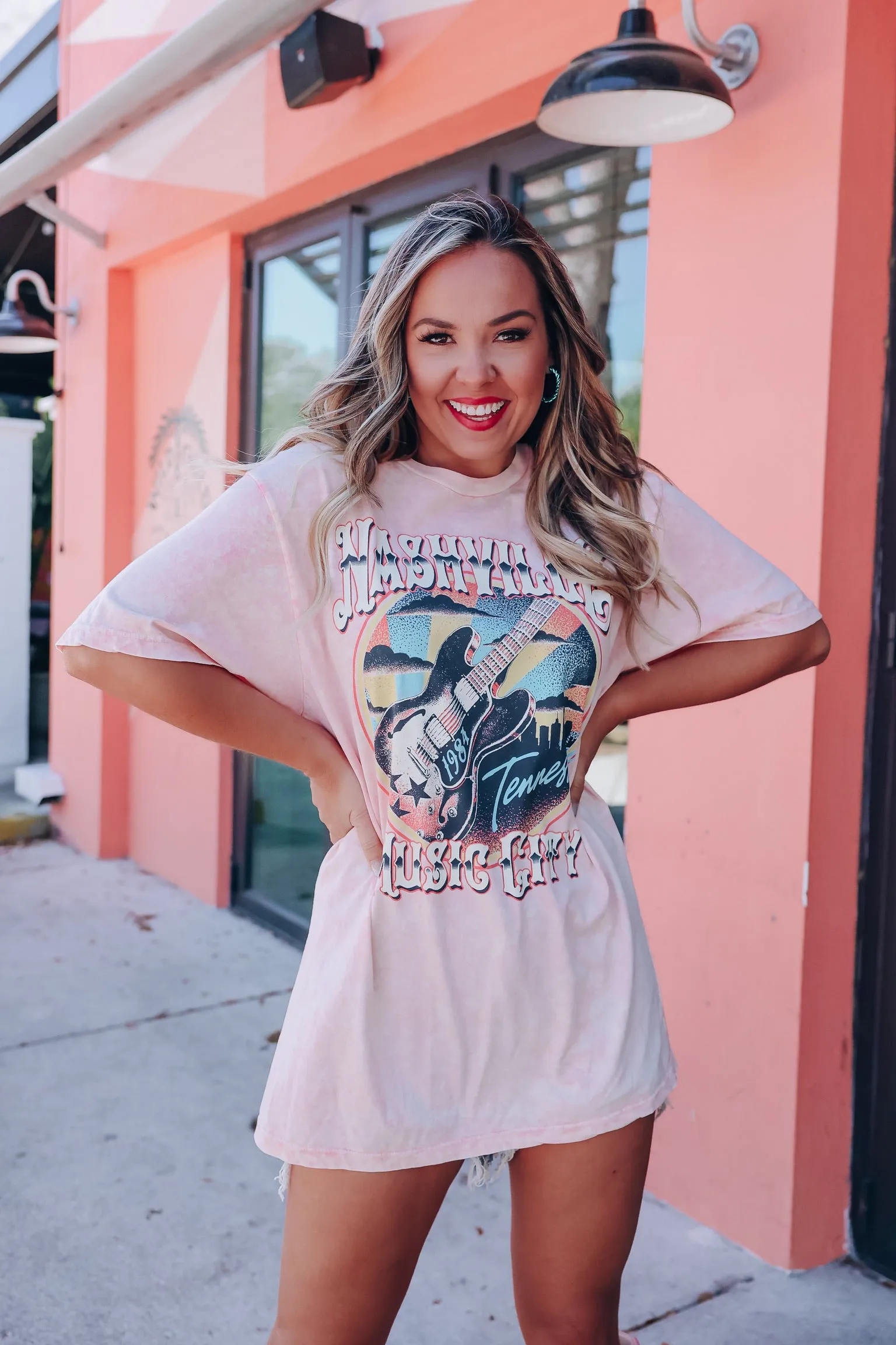 Vintage Nashville Mineral Wash Graphic Tee - Pink