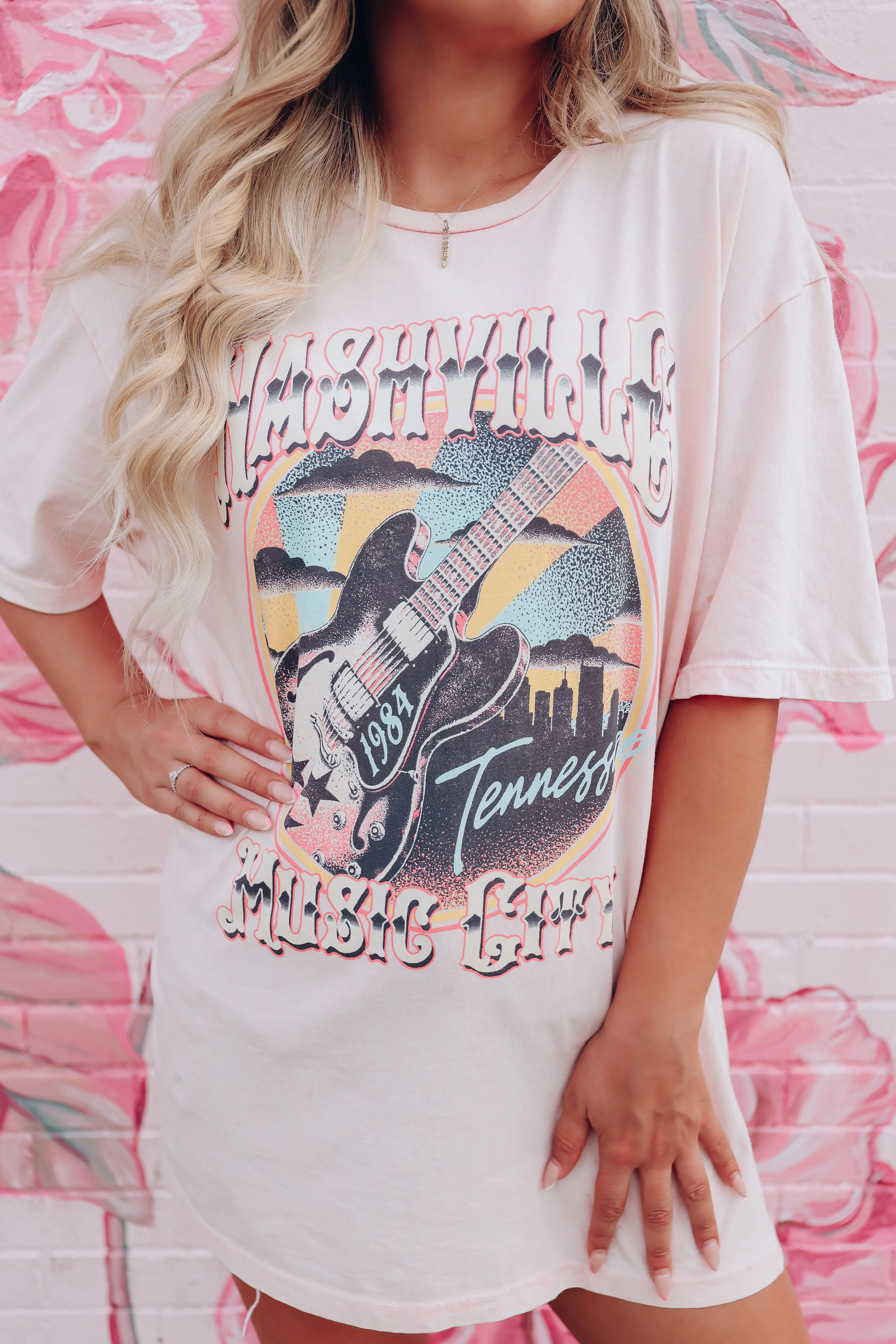 Vintage Nashville Mineral Wash Graphic Tee - Pink