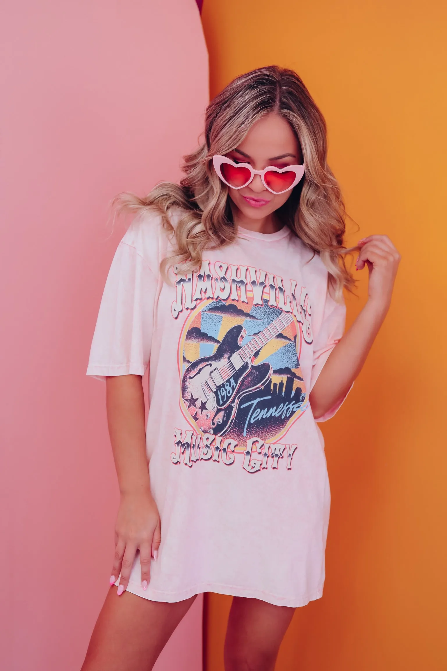 Vintage Nashville Mineral Wash Graphic Tee - Pink