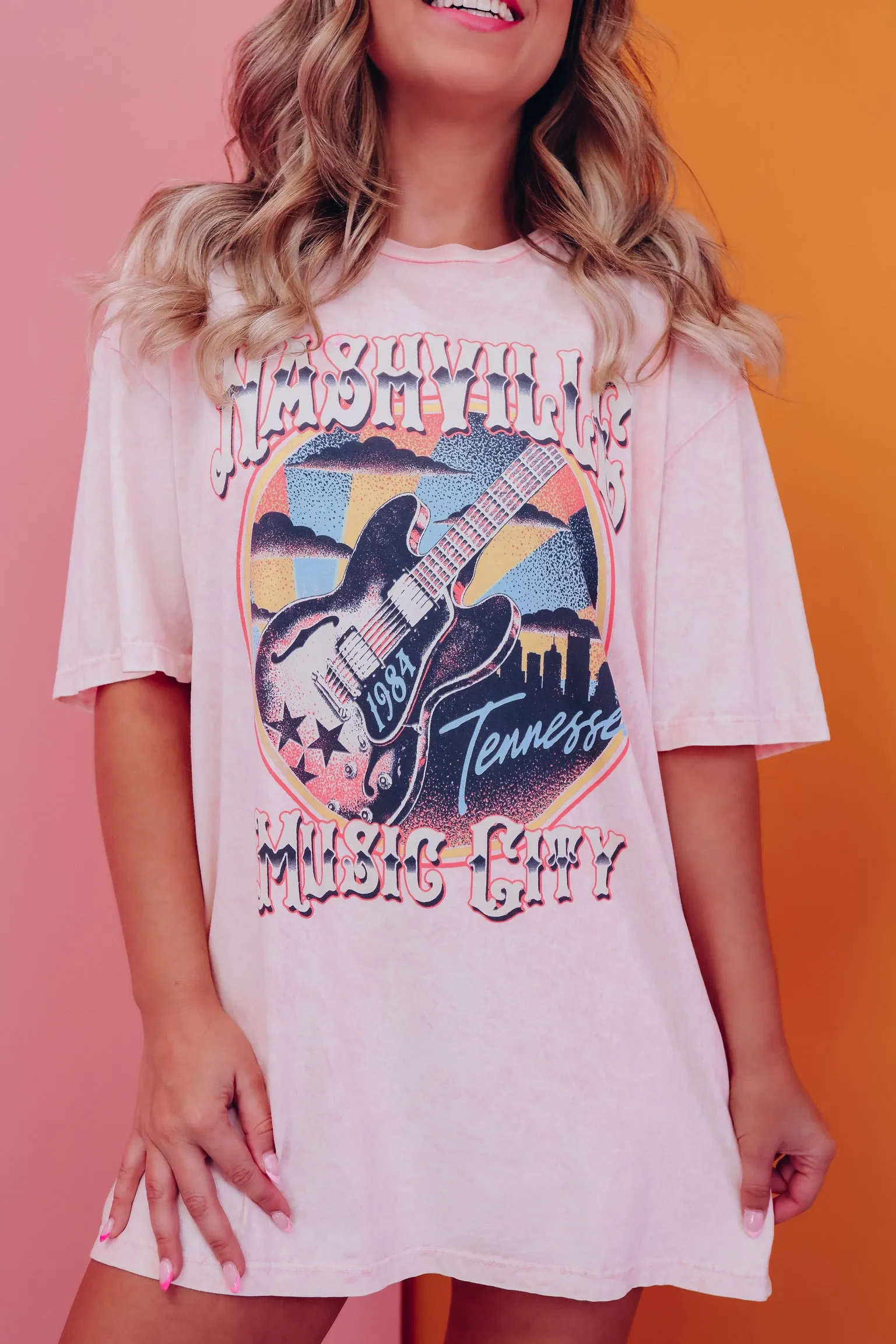 Vintage Nashville Mineral Wash Graphic Tee - Pink