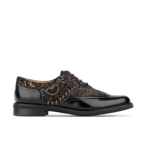 Vivienne - Black & Gold - Women's leather almond toe lace up oxfords in black & gold