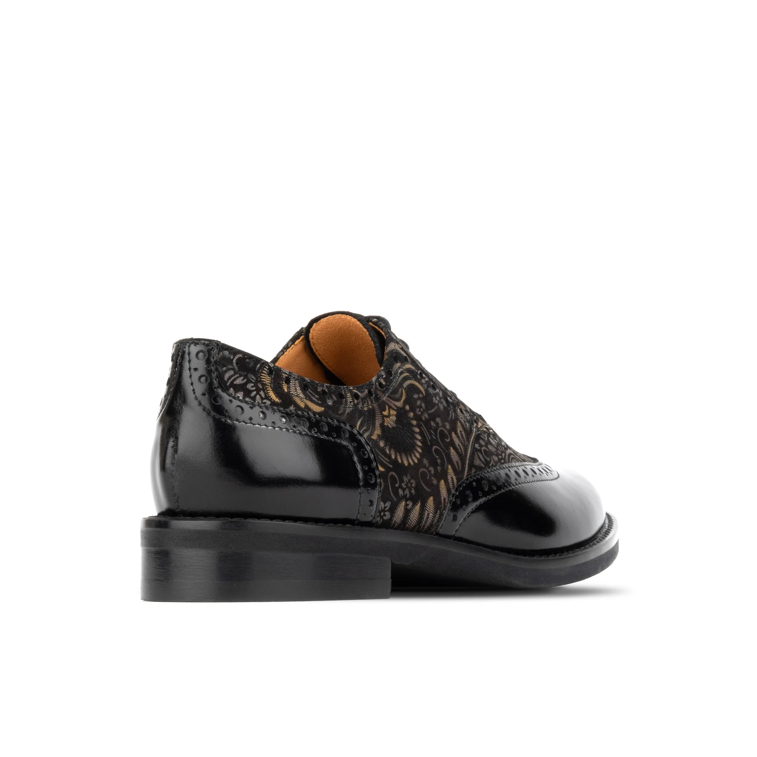 Vivienne - Black & Gold - Women's leather almond toe lace up oxfords in black & gold