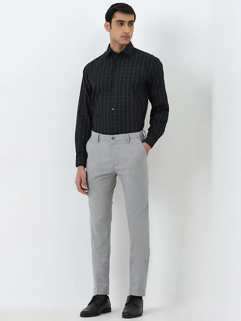 WES Formals Dark Grey Mid-Rise Ultra-Slim Fit Trousers