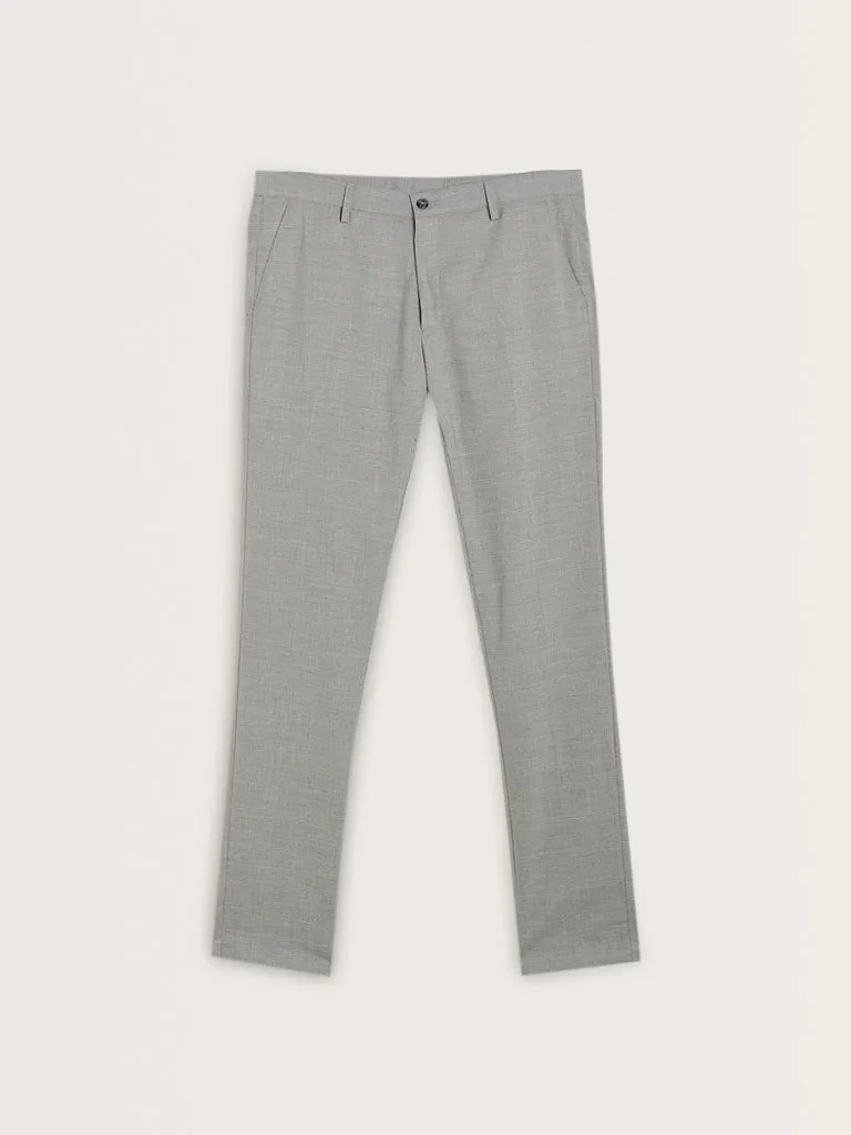 WES Formals Dark Grey Mid-Rise Ultra-Slim Fit Trousers